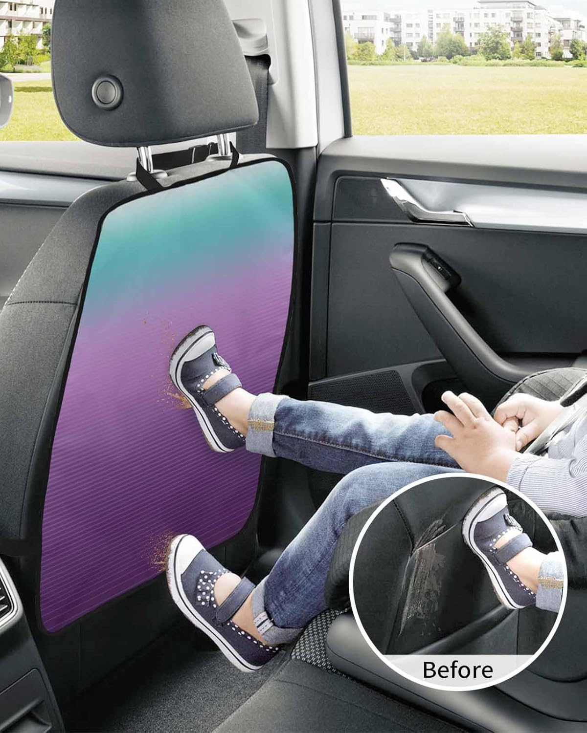 Car Seat Protector, 2 Pack Kick Mats Back Seat Protector Turquoise Purple Stripe Gradient Waterproof Backseat Cover for Kids Universal Fit Automotive Interior Protectors