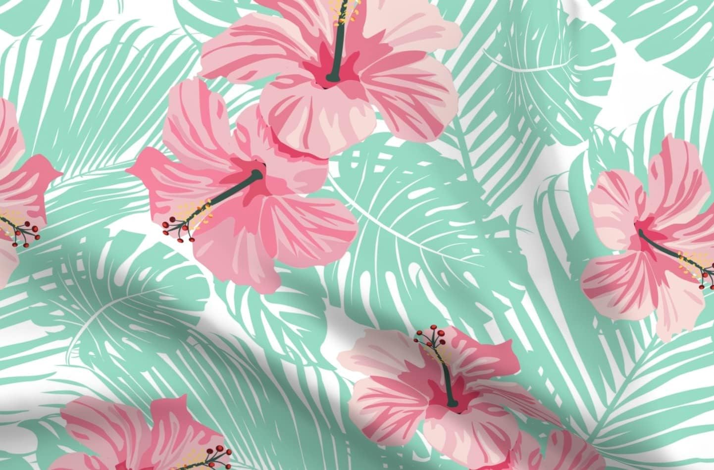 Spoonflower Fabric - Hibiscus Tropical Flower Hawaii Floral Summer Beach Paradise Margarita Printed on Minky Fabric by The Yard - Sewing Baby Blankets Quilt Backing Plush