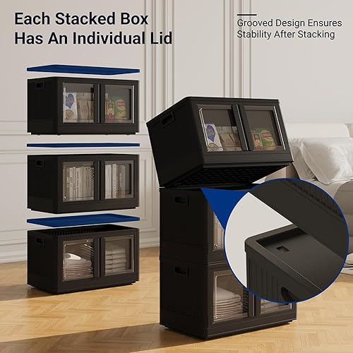 Miniatura 4 de FLEXIMOUNTS Contenedores de almacenamiento apilables de 152 cuartos de galón con tapas, contenedores de almacenamiento de plástico plegables,