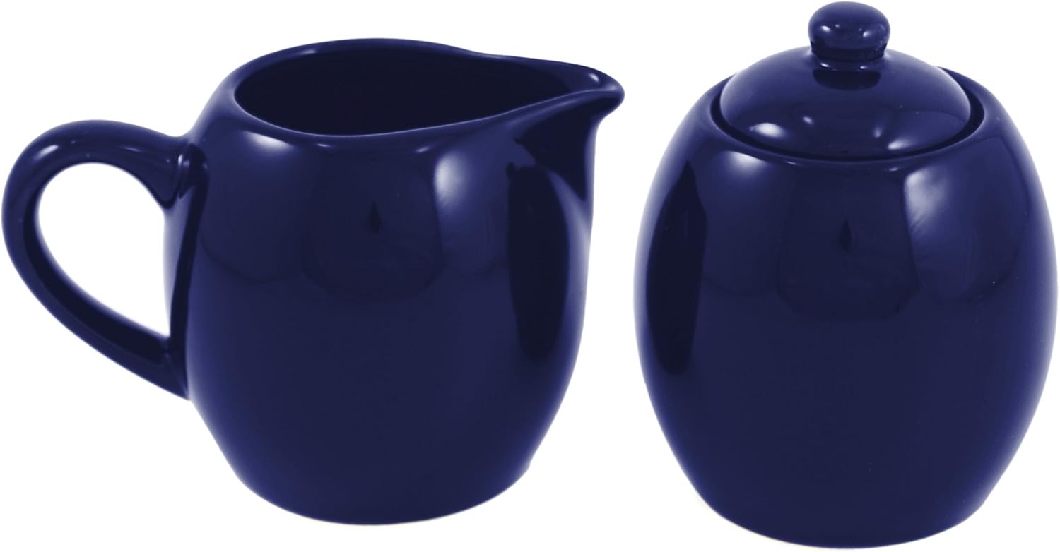 Royal Blue Ceramic Creamer and Sugar Service Set with Lid