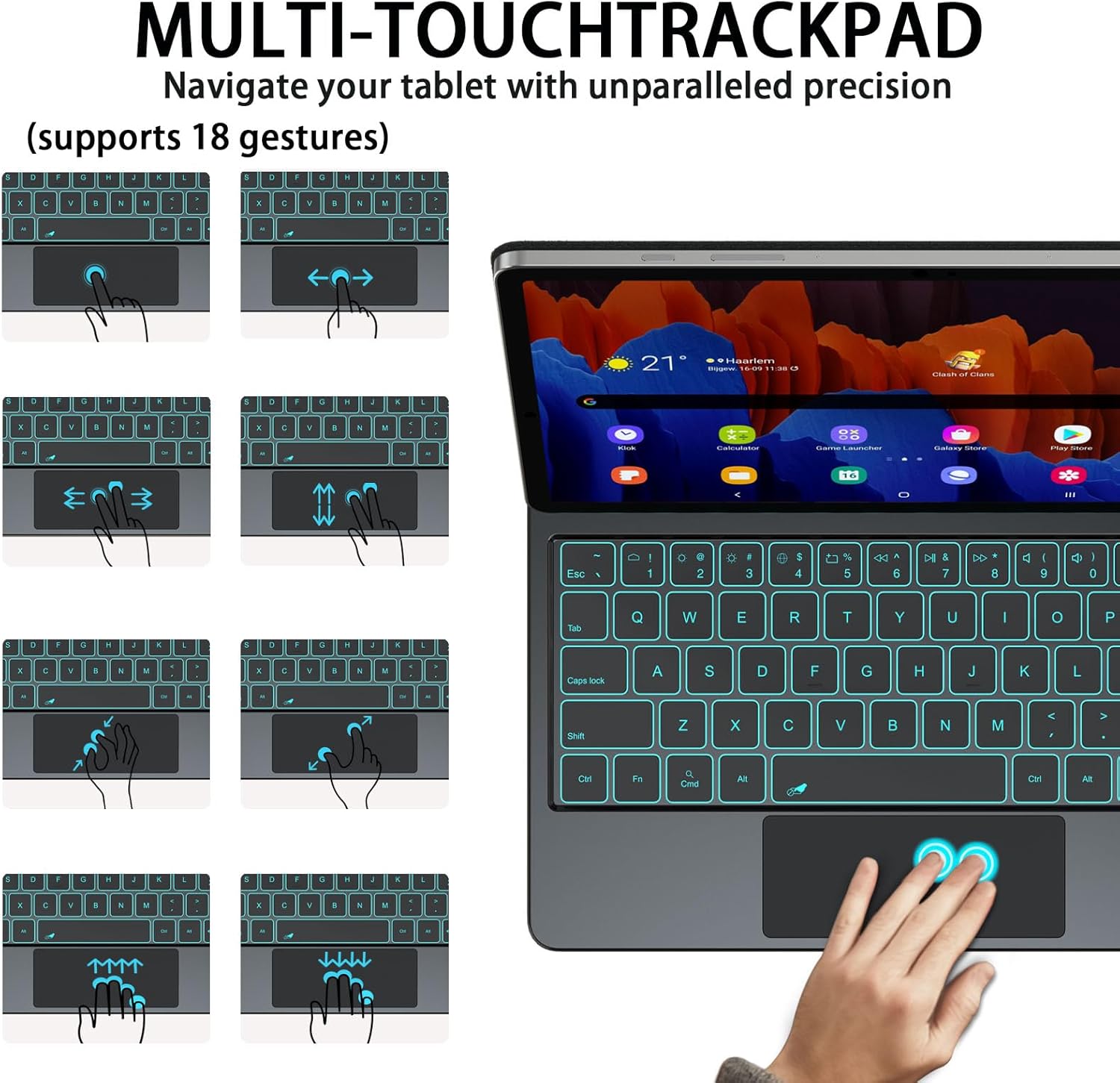 Keyboard Case for Samsung Galaxy Tab S10 Lite/S10/S9 FE 10.9'' and S11/S9/S8/S7 11" Magnetic Keyboard Floating Cantilever Stand with Multi-Touch Trackpad Wireless Backlit with S Pen Holder