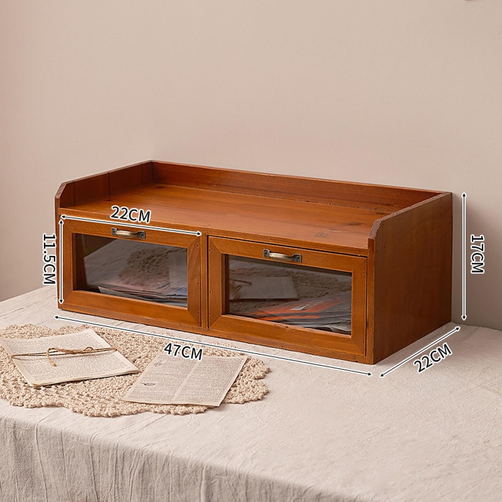 Schreibtisch Organizer Aus Holz mit Schubladen, Multifunktionaler Vintage Aufbewahrungsschrank, Aufbewahrungsbox für Kosmetikartikel, 2 Schubladen