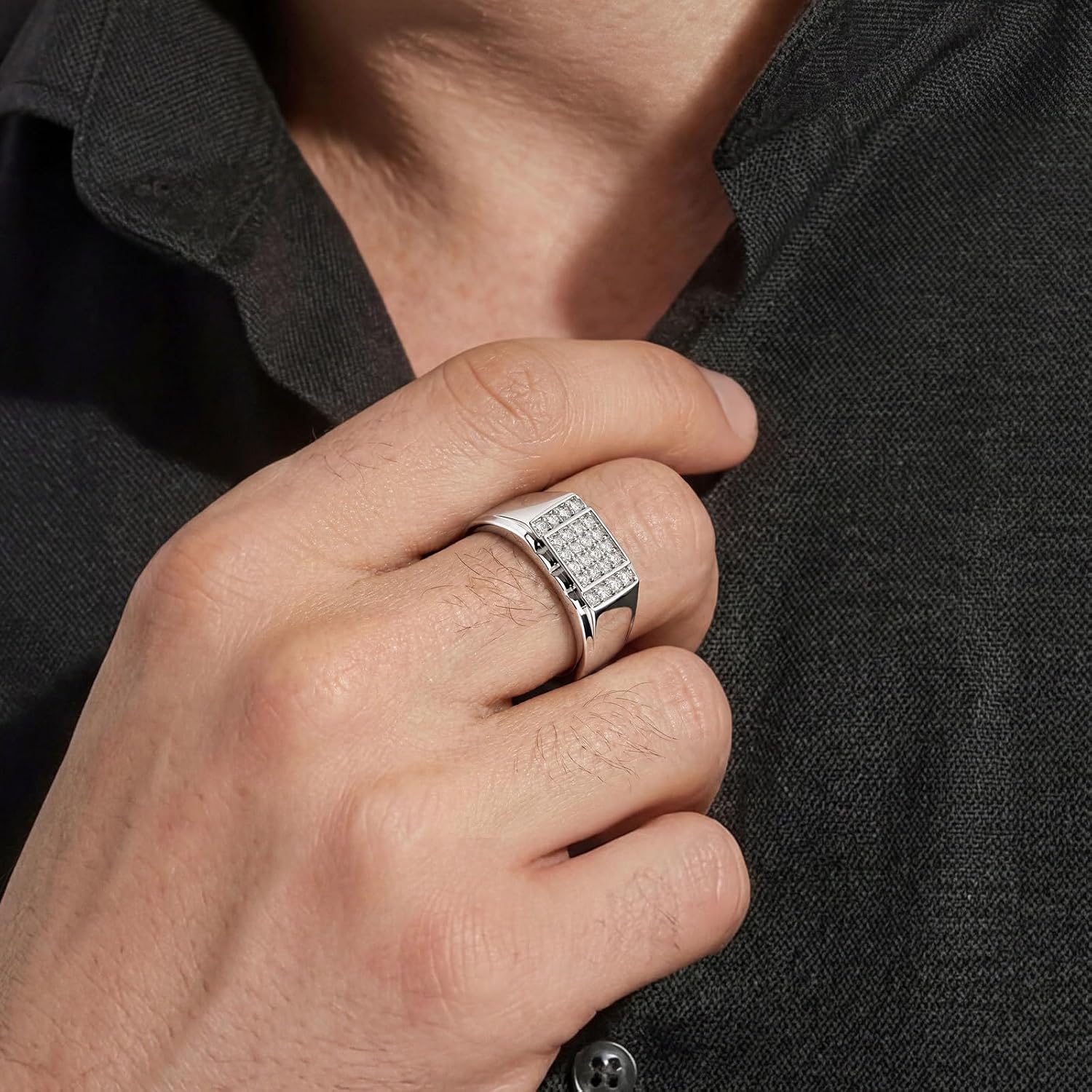 SHELOVES Moissanite Mens Wedding Band D Color VVS1 Promise Rings Engagement for Him Groom Round Pave White Gold Plated Sz 8-13