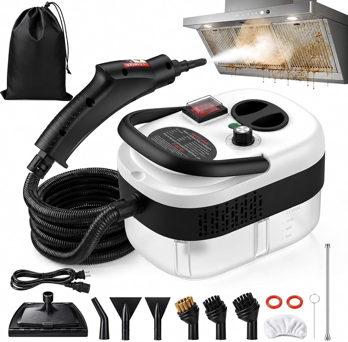 Limpiador a vapor portátil de 2500 W para el hogar, pistola de vapor de alta presión de 6 niveles, máquina de vapor con tanque de 40.6 oz, vaporizador portátil para automóvil para detalles y limpieza de automóviles, automóviles, pisos, muebles, lechada de azulejos, paredes