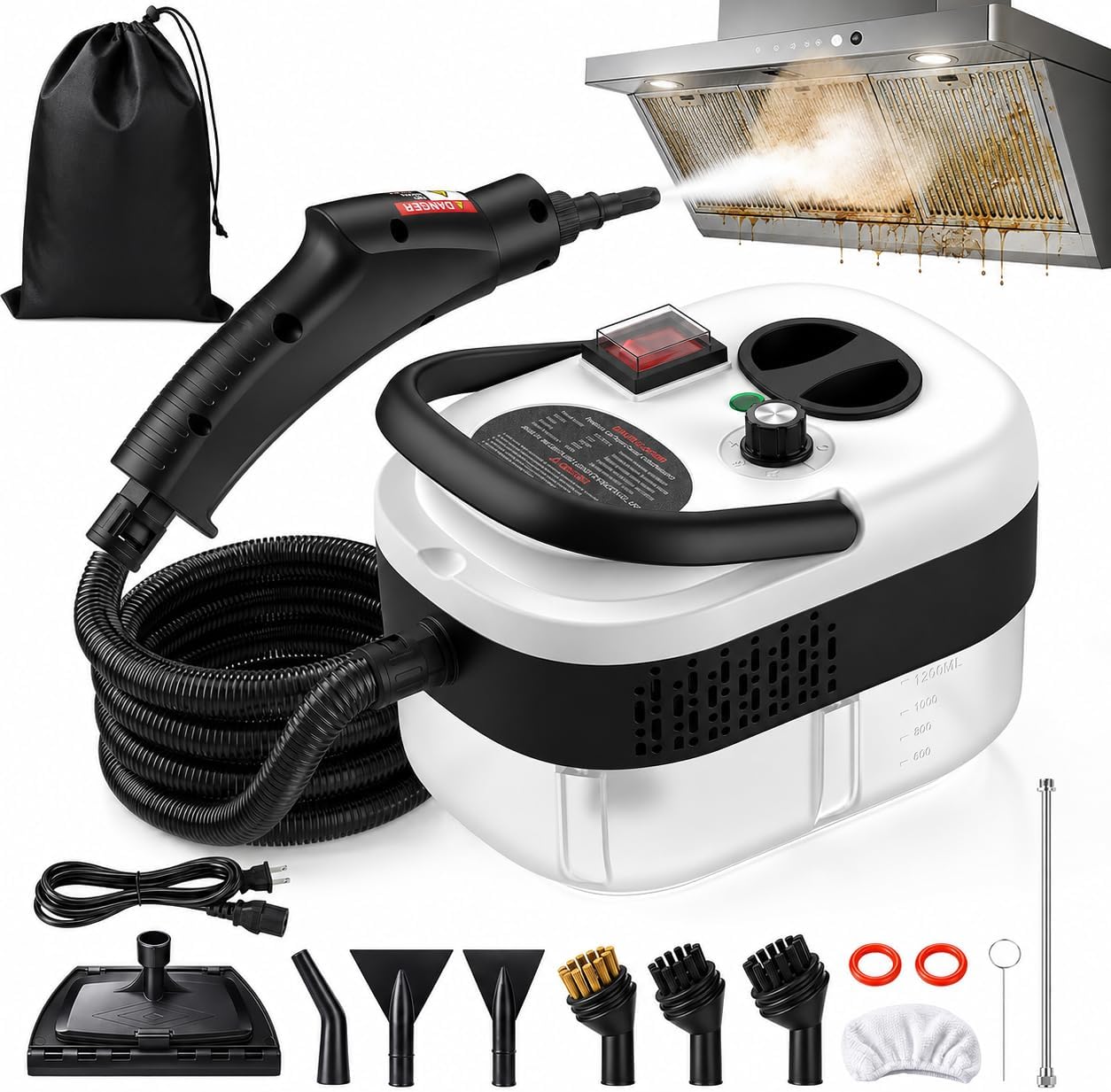 2500W Handheld Steam Cleaner for Home, 6-Level High Pressure Steam Gun, Steam Machine w/40.6oz Tank, Portable Car Steamer for Auto Detailing & Cleaning, Car, Floor, Furniture, Tile Grout, Wall