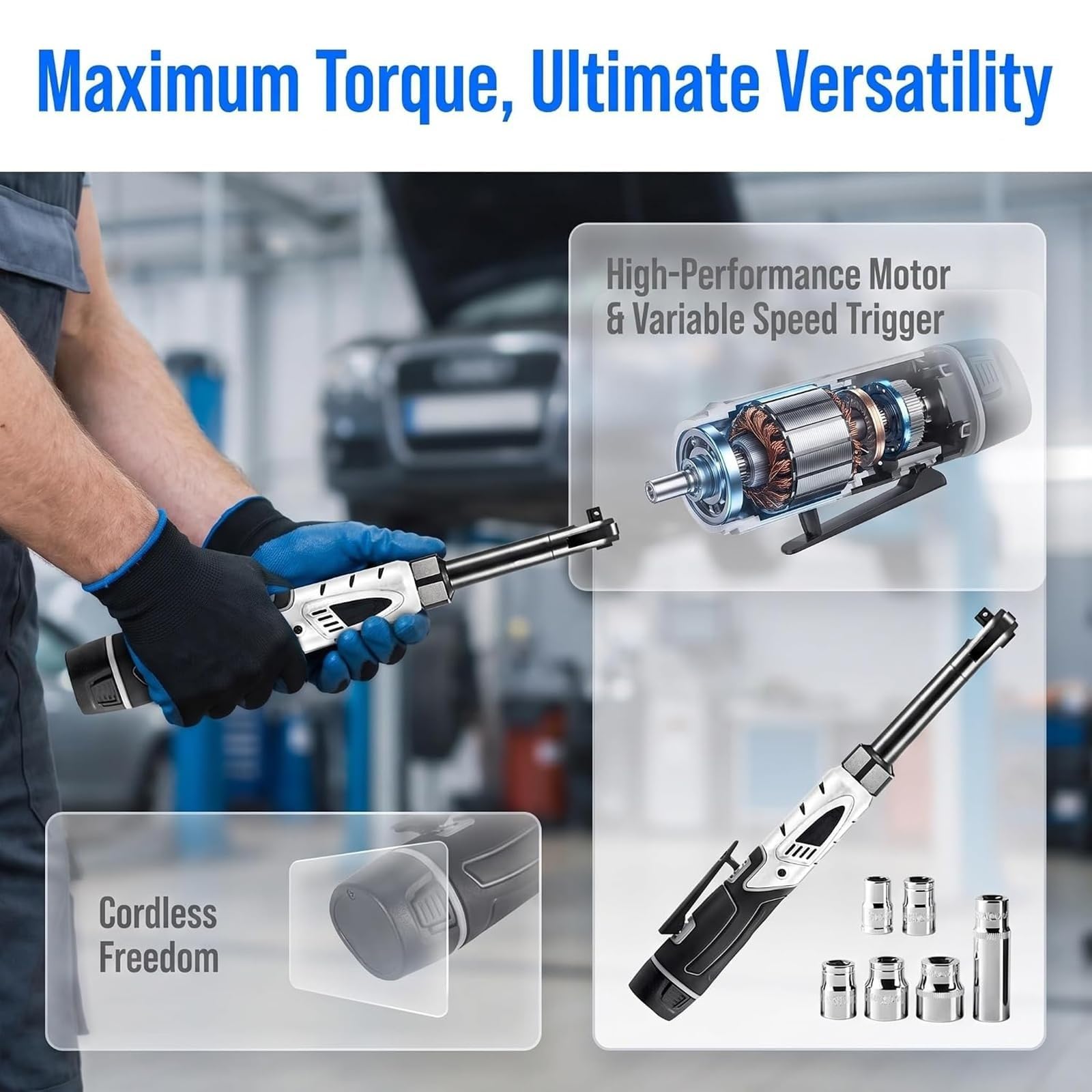 Llave De Carraca Eléctrica Inalámbrica, Cabezal Compacto 38mm