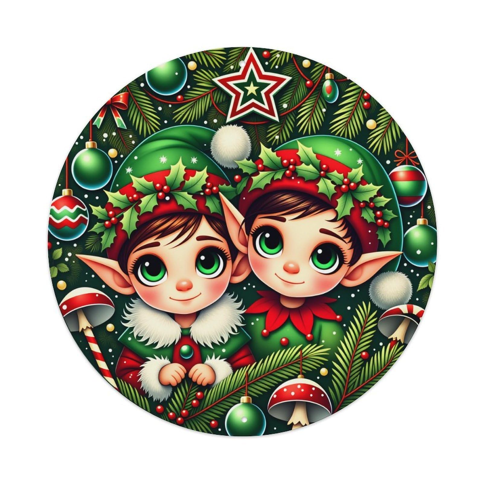 Christmas Elves Holiday Ornaments Metal Tin Sign Vintage Garden Bedroom Cafe Bar Man Cave Home Wall Decor Metal Poster 8x8 inches