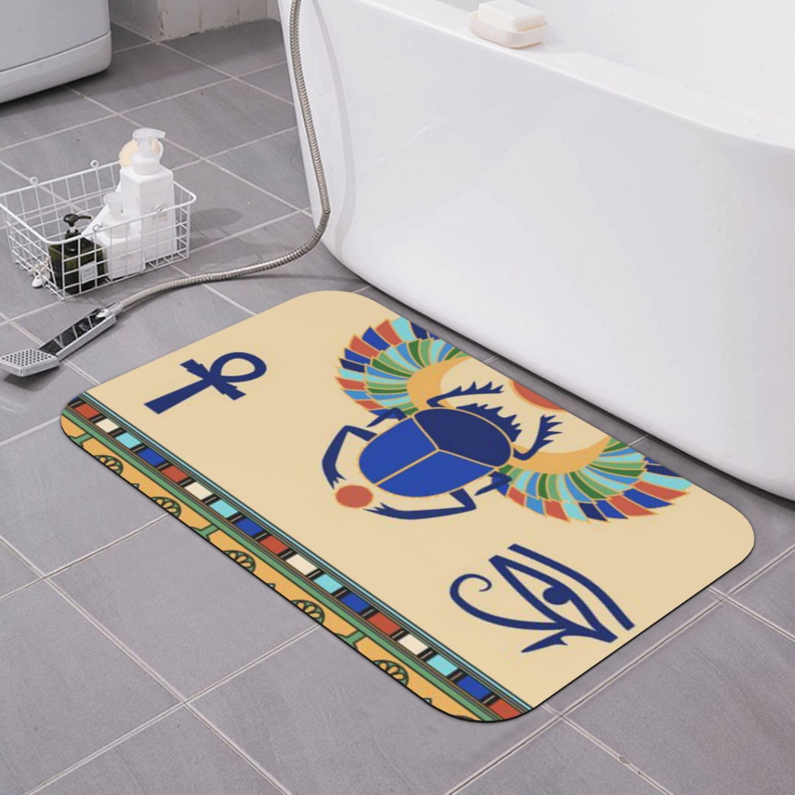 Tapis de bain en terre de diatomée BONDIJ motif scarabée égyptien
