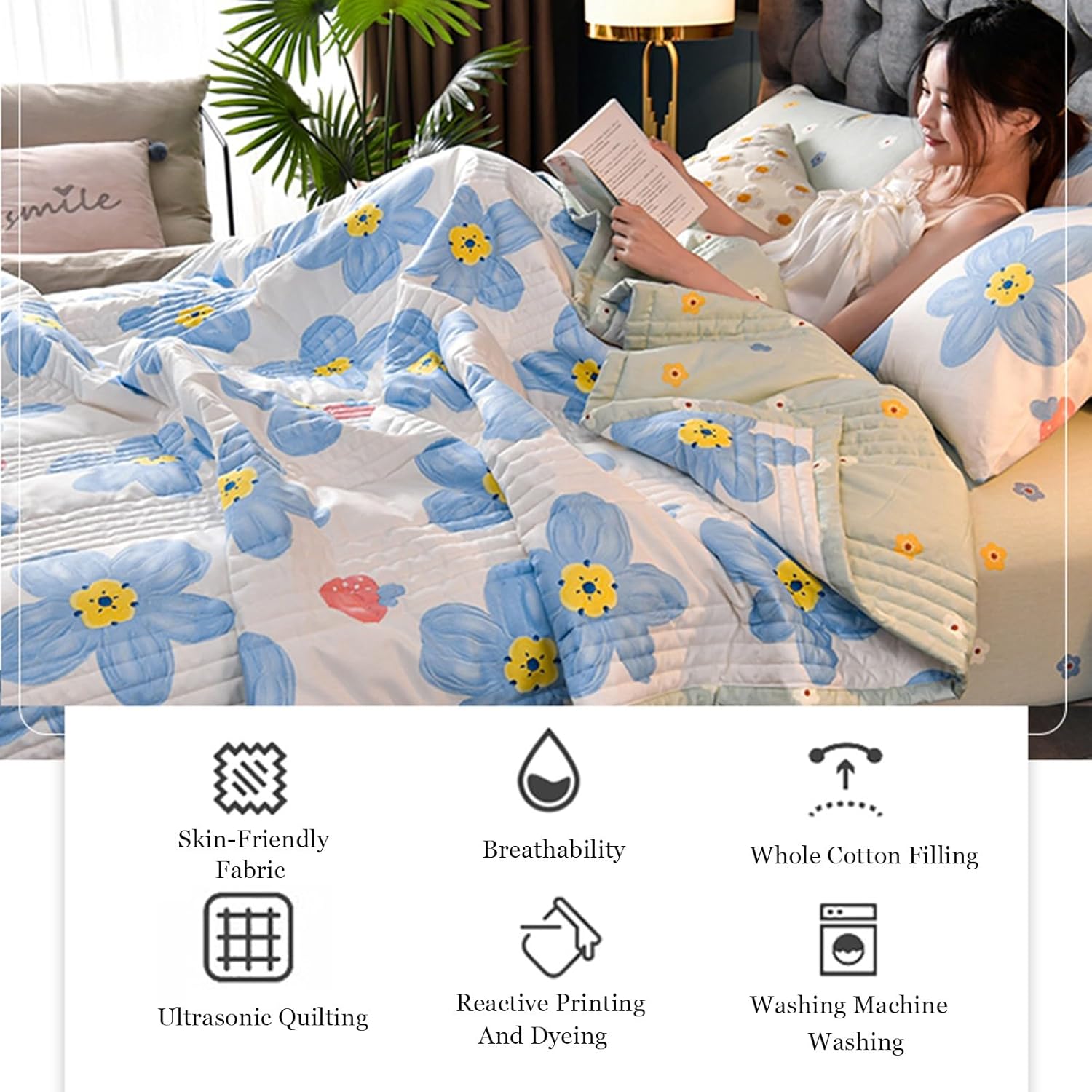 Summer Quilt Queen Size, Light & Breathable Simple Modern Air Conditioning Quilts Blanket Bedding Decor - Washable Printed Quilted King Quilt(F,200 * 230cm/79 * 91")