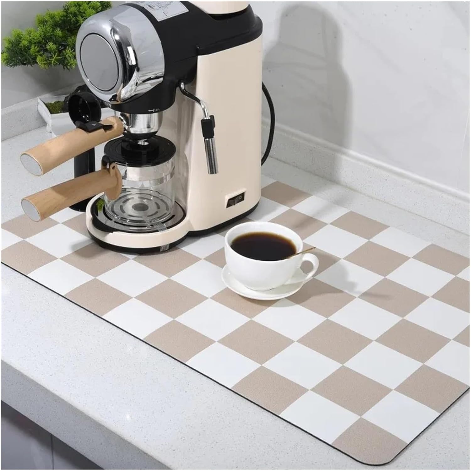 Dish Drying Mat Checkered Print Kitchen Rugs Dish Drying Mat Absorbent Drain Pad Carpet Coffee Drainer Draining Tablemat(4,50x80cm)