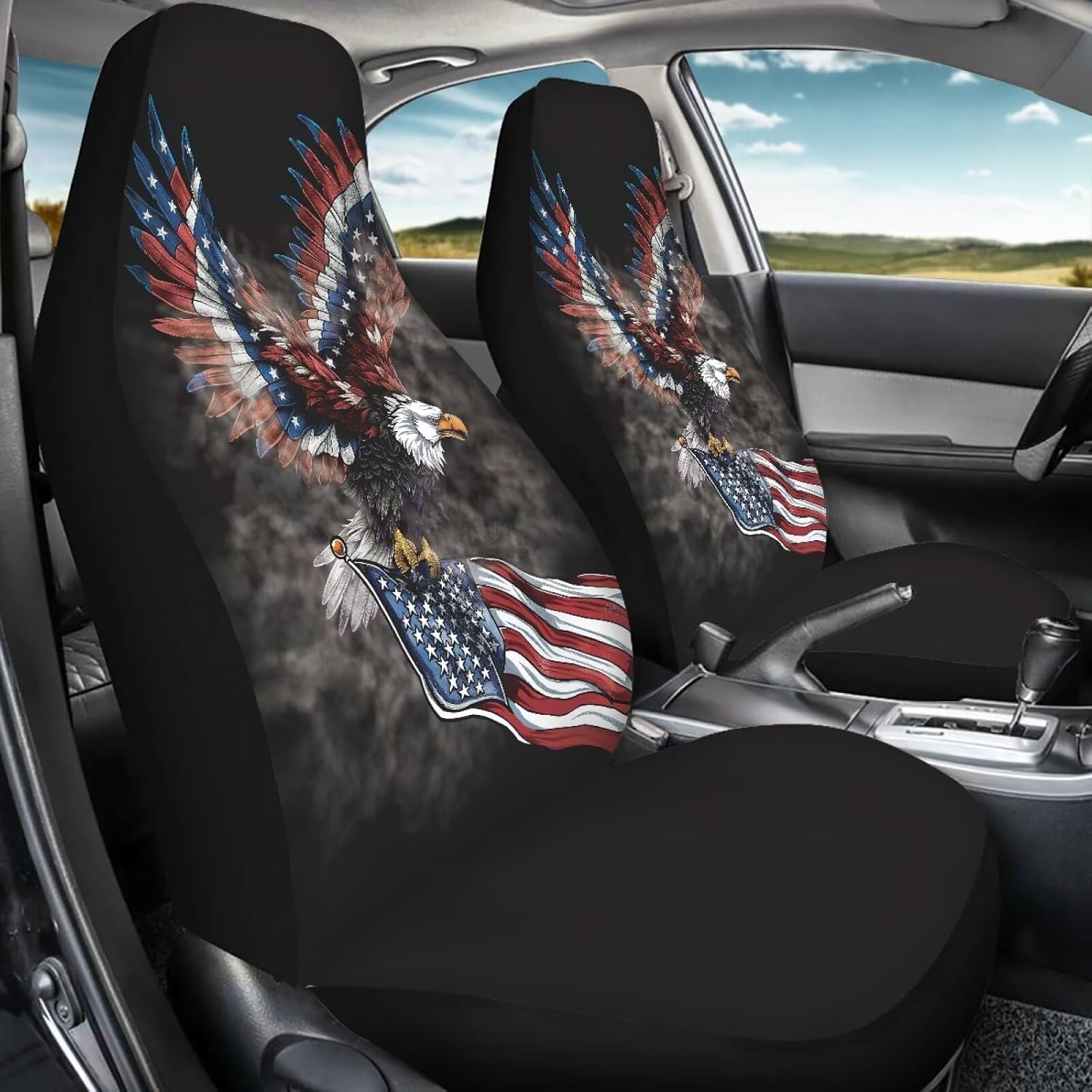American Flag Eagle Seat Covers Car Accessories Universal Fit Bucket Seats Covers for SUV Truck Vans Sedans Front Seat Only Seat Protector Washable Polyester Seat Cushion