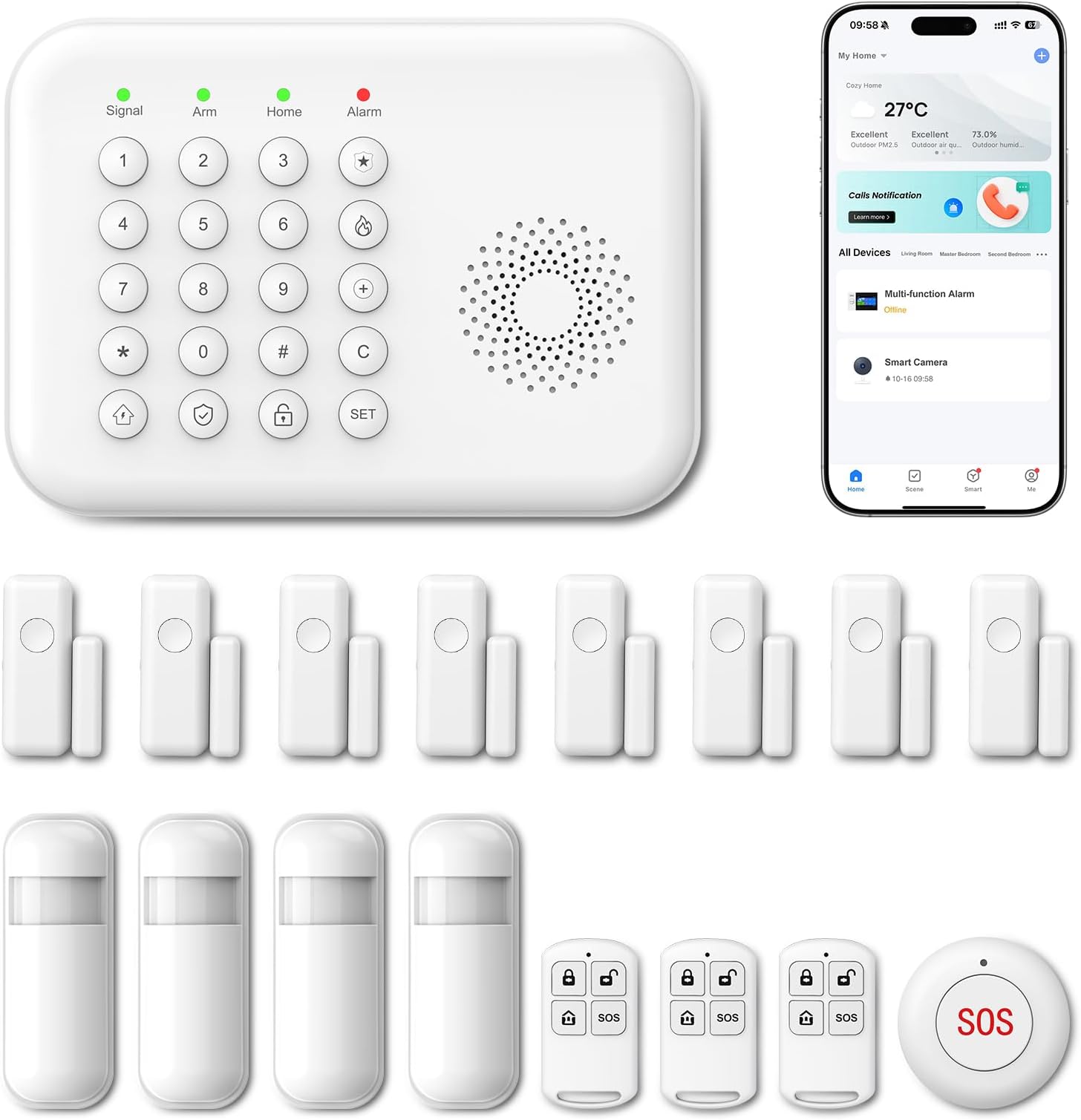 Alarm System for Home Security,WiFi+GSM/4G Compatible with Alexa Home Alarm System,17 Piece DIY Kit No Monthly Fees with Instant App Alerts,SOS Button,Smart Life or Tuya for Apartment,Kids Safety