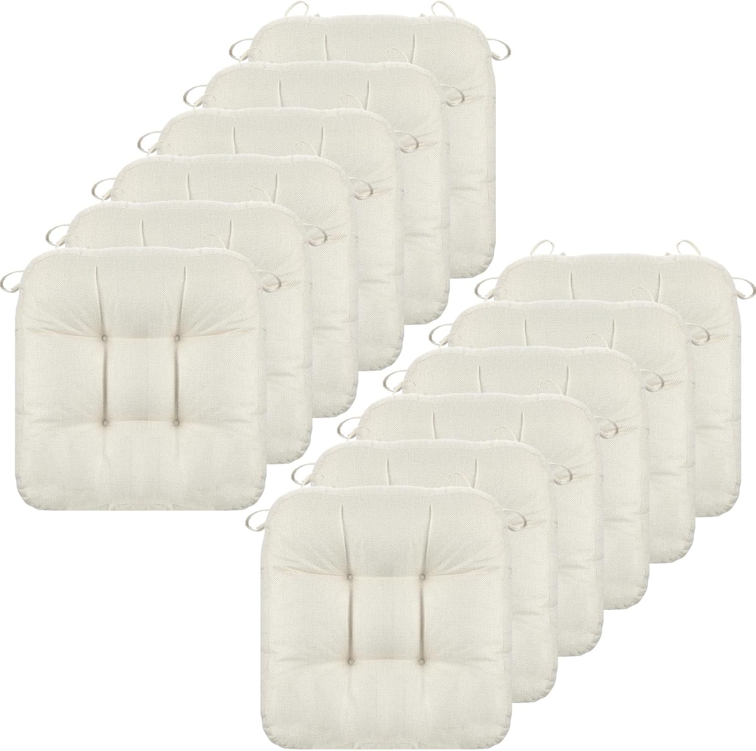12 pcs chair cushions for dining chairs chair cushion with ties and non slip backing 16.5 x 16.5 inches tufted chair pads for outdoor indoor home terrace, doorway, leisure relaxation (beige)