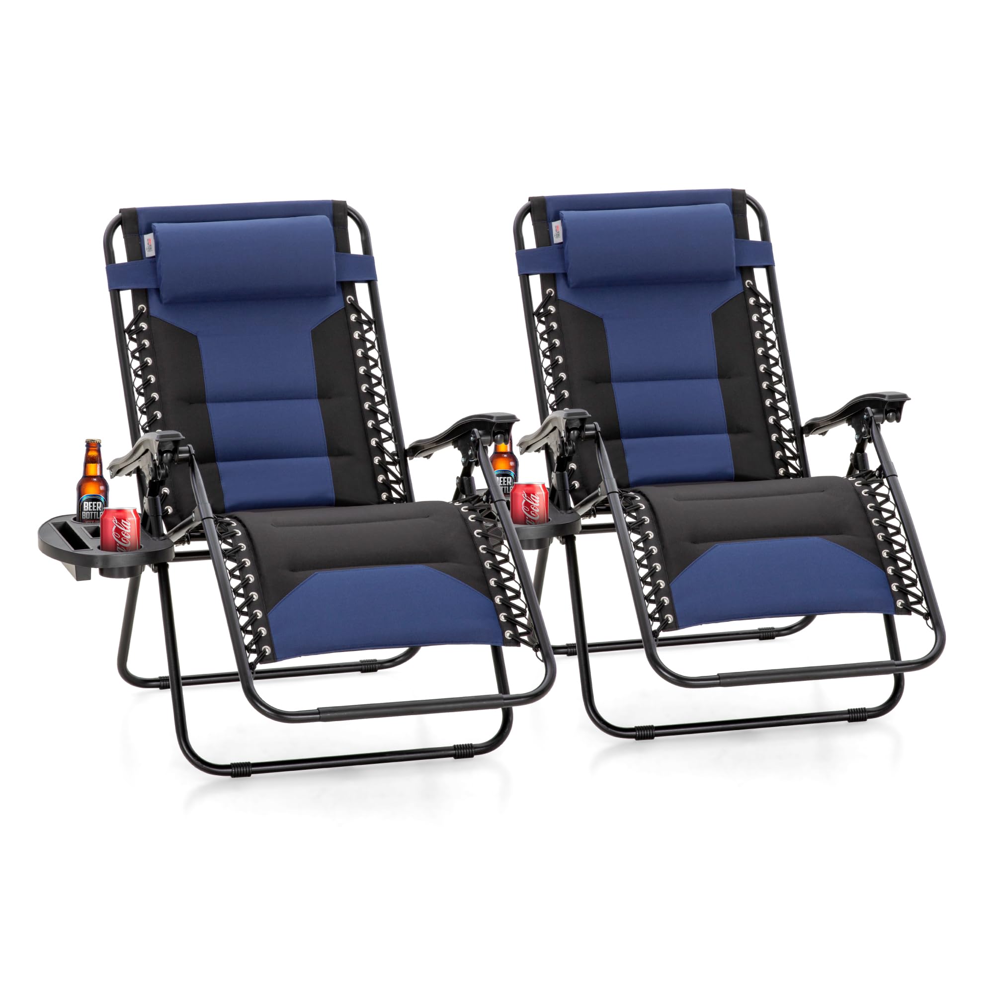PHI VILLA Zero Gravity Chair Set of 2, Padded Anti Gravity Recliner, Oversized 28" Wide Seat, Foldable Patio Lounger with Armrest & Cup Holder,