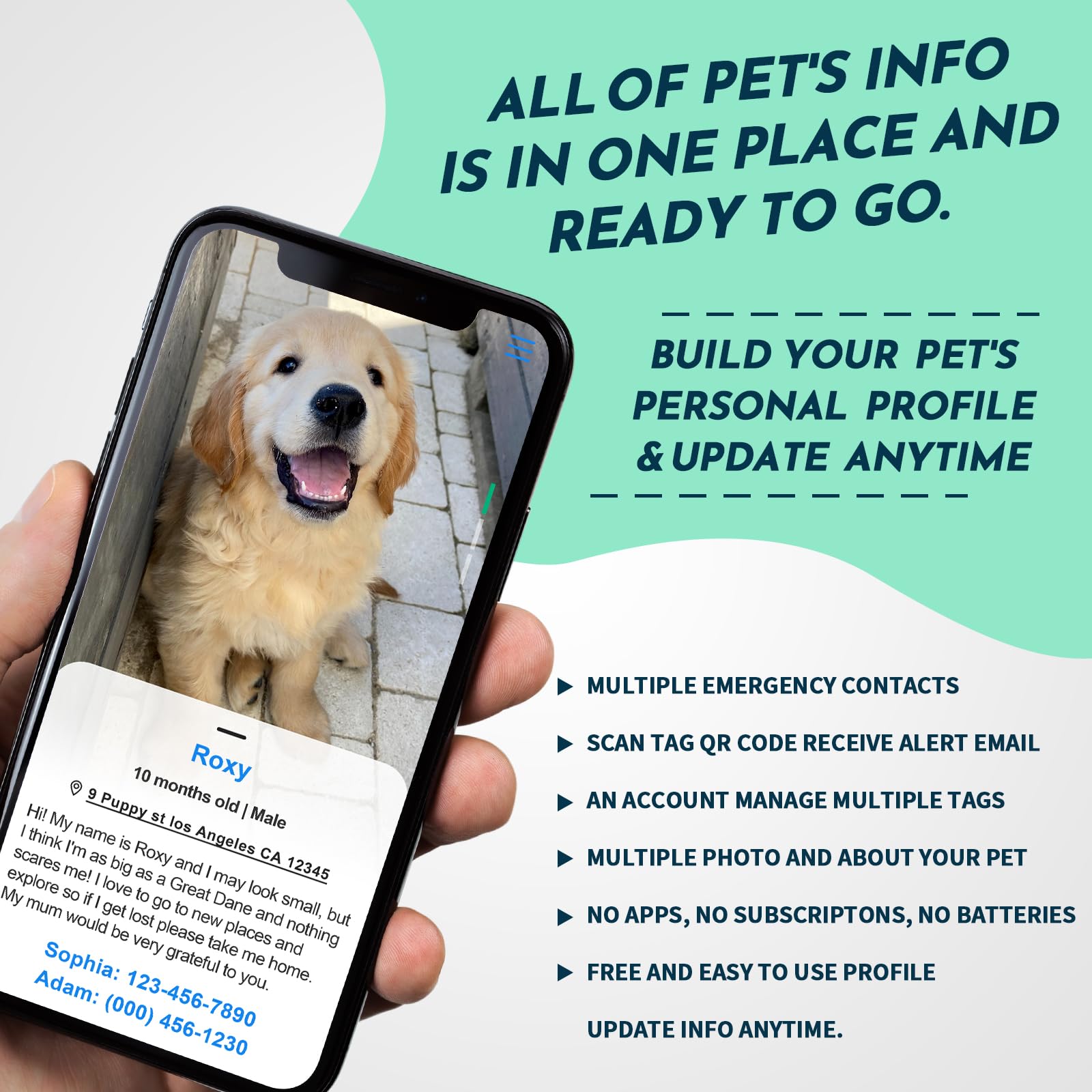 MYLUCKYTAG Médaille pour chien en acier inoxydable avec code QR – Scannez QR pour les alertes instantanées de localisation des animaux de compagnie