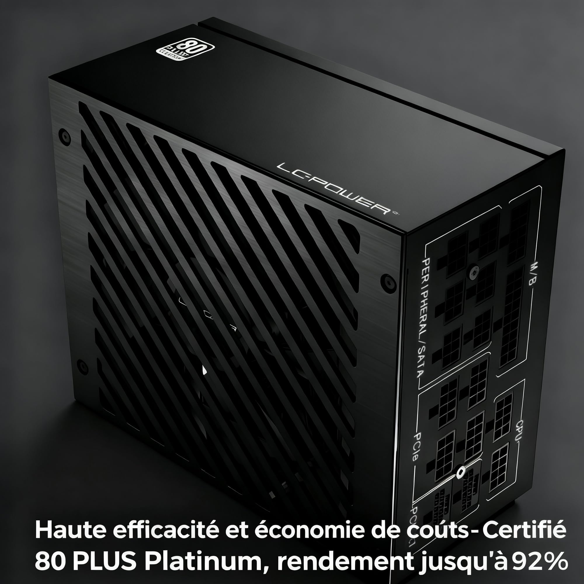 LC-POWER Alimentation PC 850W, 80 Plus Platinum Certified, Bloc d'alimentation ATX 3.1 Entièrement Modulaire, PCIe 5.1, Ventilateur 135mm, Garantie 5 Ans