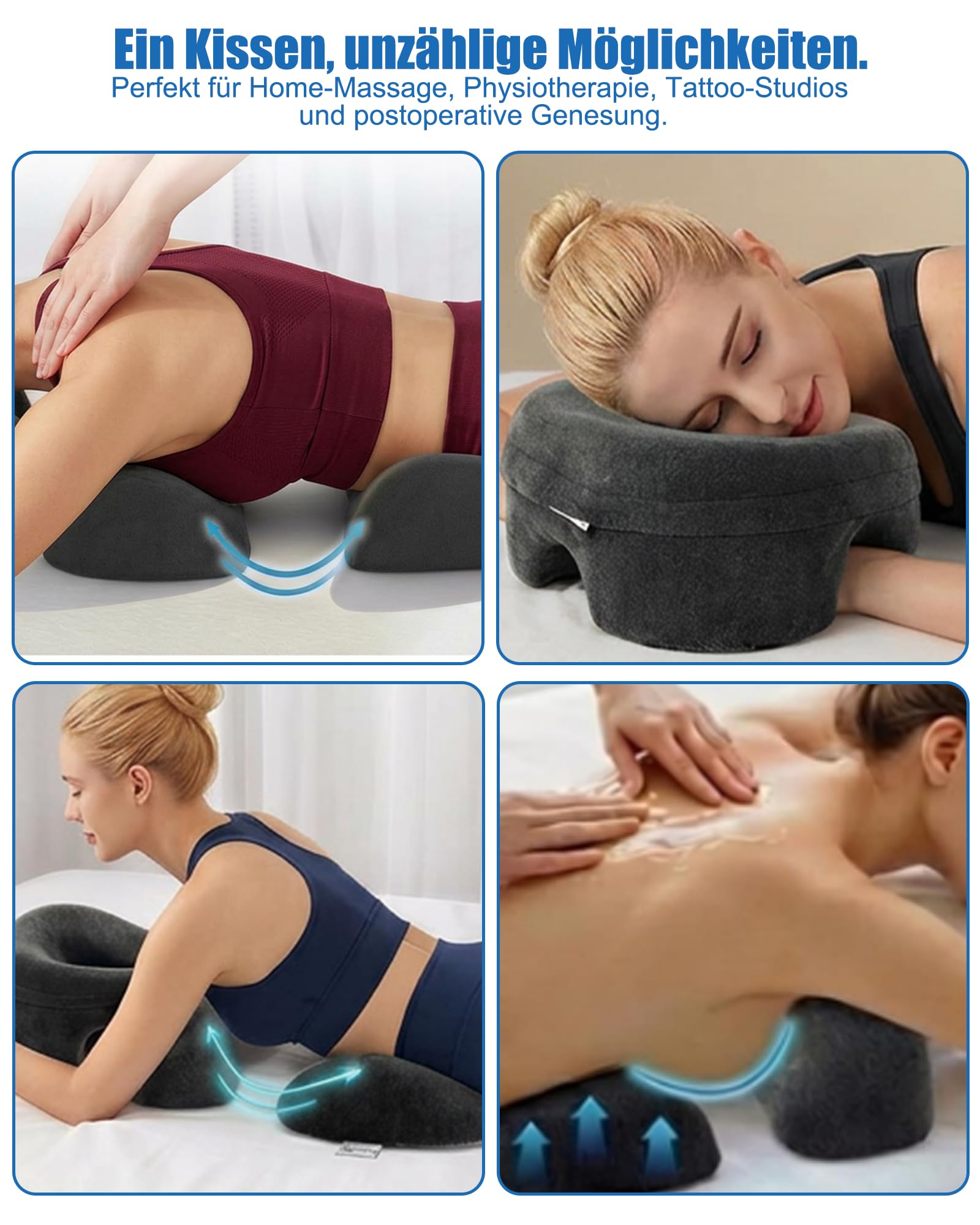 Ergonomisches Massage Kopfstütze & Brustkissen Set für Bett, Bauchlage Kissen mit Atemöffnung, Memory-Schaum Gesichtskissen & T-Form Bruststütze für Physiotherapie & Wellness, Dunkelgrau