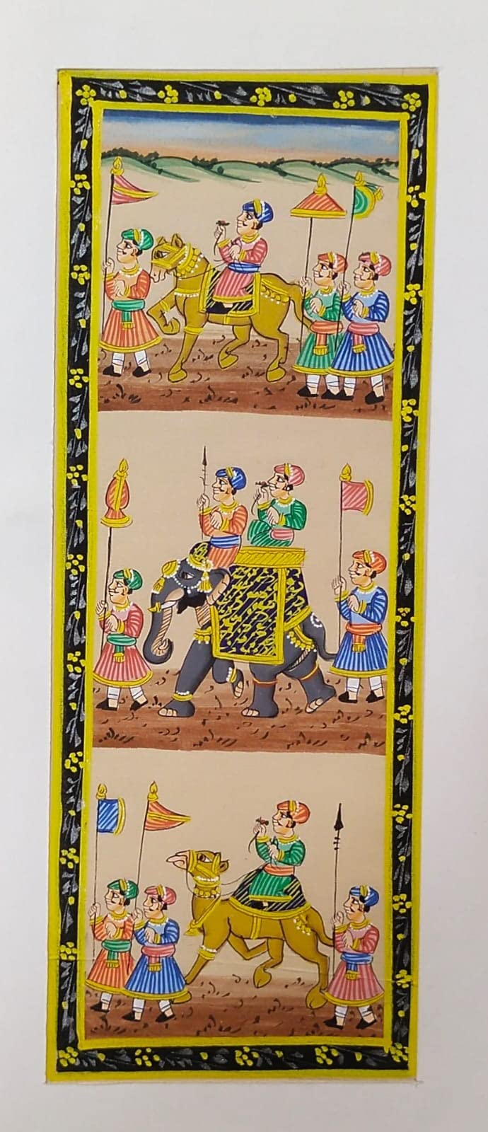 Dholamaru Art Gallery Procession of King Handmade Painting on Silk. (3x9 Inch)sk07