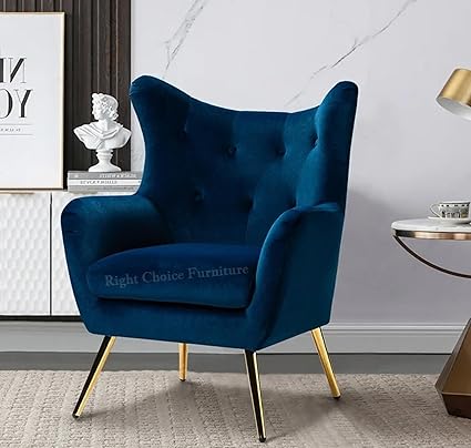 RIGHT CHOICE FURNITURE High Back Wing Chair Cushioned Lounge Single Seater Chair for Living Room Office Bedroom Solid Wood Upholstered Arm Chair Wingback Chair Sofa Bench Sofa Couch (Navy)