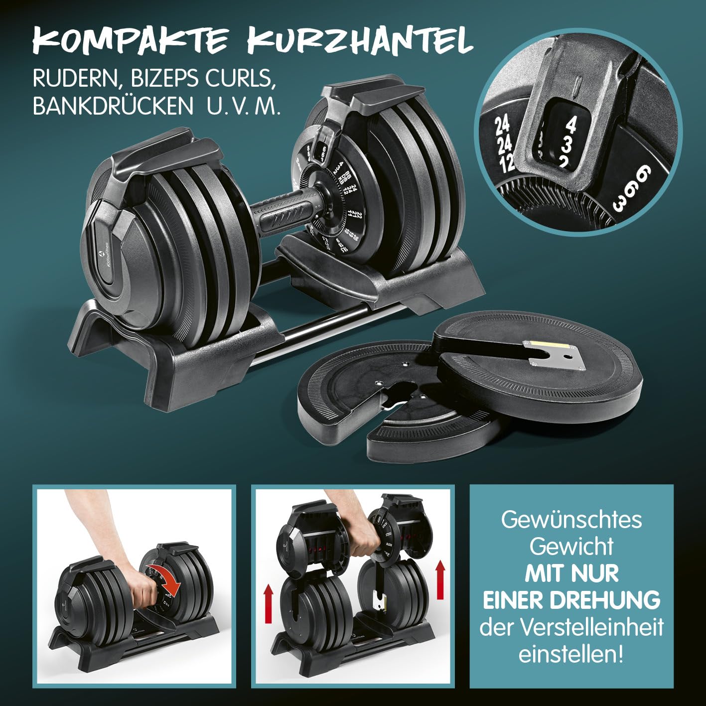 #DoYourFitness Multifunktionshantel Set von 3-24 kg | Verstellbar zu Kurz- & Langhantel und Kettlebell | Vielseitiges Training zu Hause | Ideal für Kraftaufbau und Ausdauer | Für effektives Workout