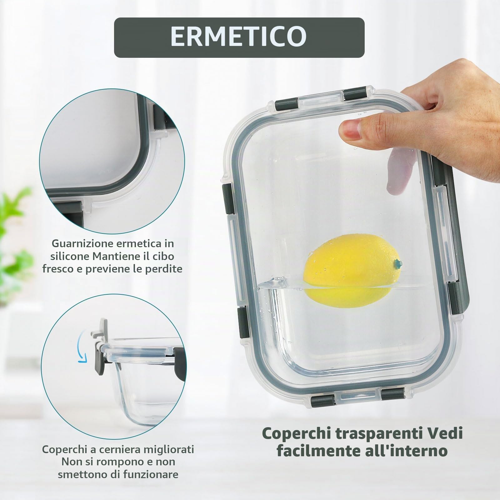 MCIRCO - Contenitori per alimenti in vetro con coperchio, con chiusura a scatto, contenitori ermetici per il pranzo, microonde, forno, congelatore e lavastoviglie, confezione da 10
