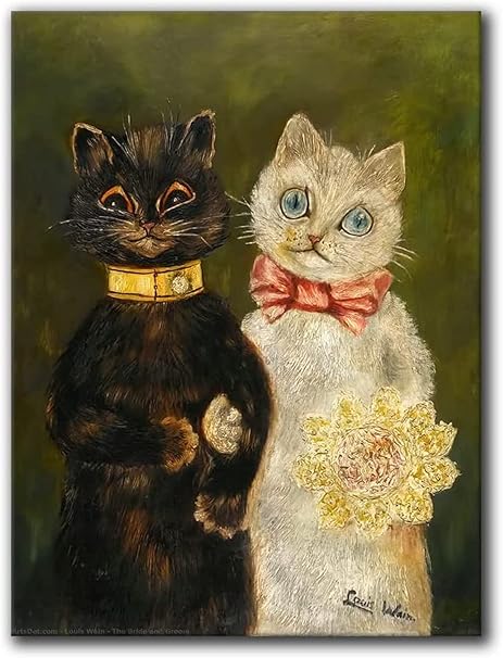 Amazon Co Jp ルイス ウェイン ポスター 面白い カップル 猫 キャンバス絵画 美的 ウォールアート ルイス ウェイン プリント イラスト 写真 ホームデコレーション 50x70cmx1 フレームなし ホーム キッチン