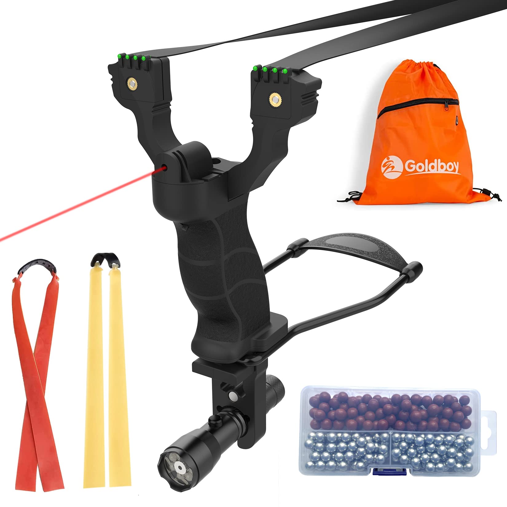 Sponsored Ad - Goldboy Foldable Slingshot with Red Beam Sight and Flashlight, Outdoor Training Tool for Beginners, Includes 220 Steel & Mud Balls and 3 Replacement Rubber Bands
