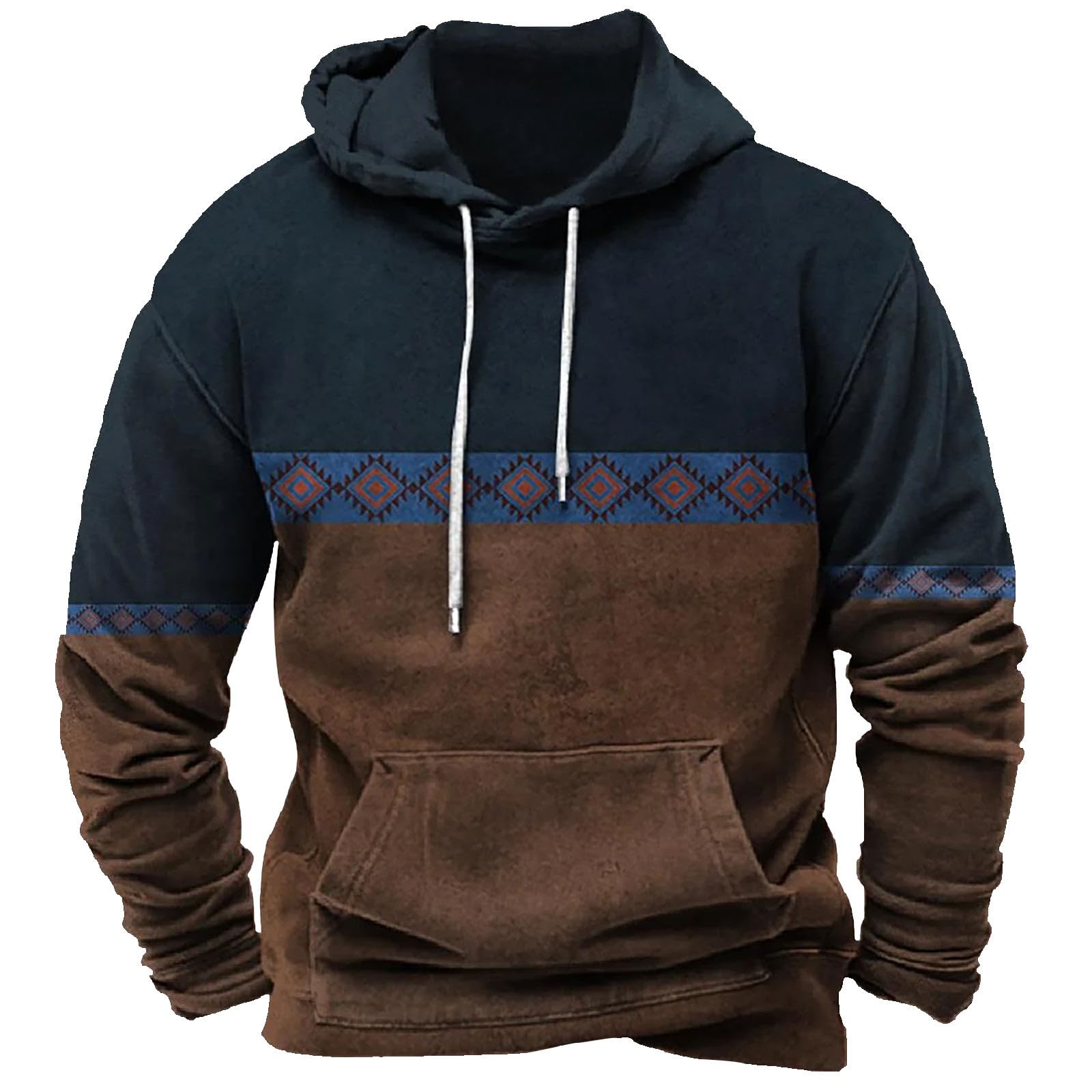 Vsunuao Women's A02_brown Holiday Pajamas Mens Fashion Hoodies Sweatshrits Lightweight Western Aztec Ethnic Hooded Casual Long Sleeve Vintage Pullover Blouse
