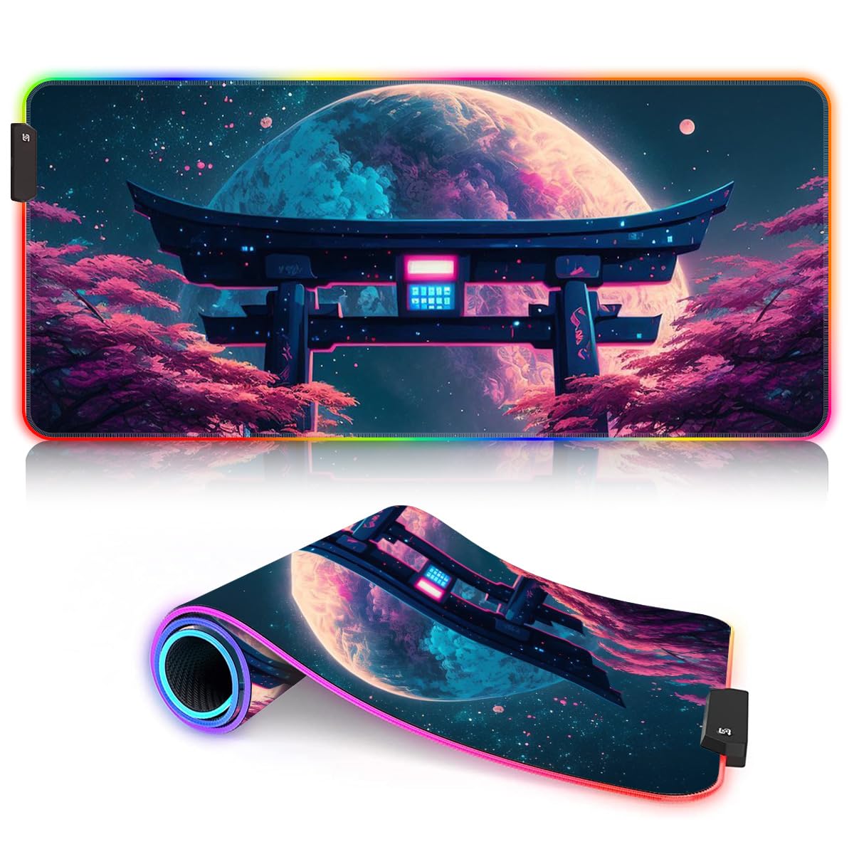 RGB Gaming Mouse Pad, LED Soft Extra Widened Large Computer Keyboard and Mouse Pad, Mouse Pad with 14 Lighting Modes, Waterproof Gamer Base