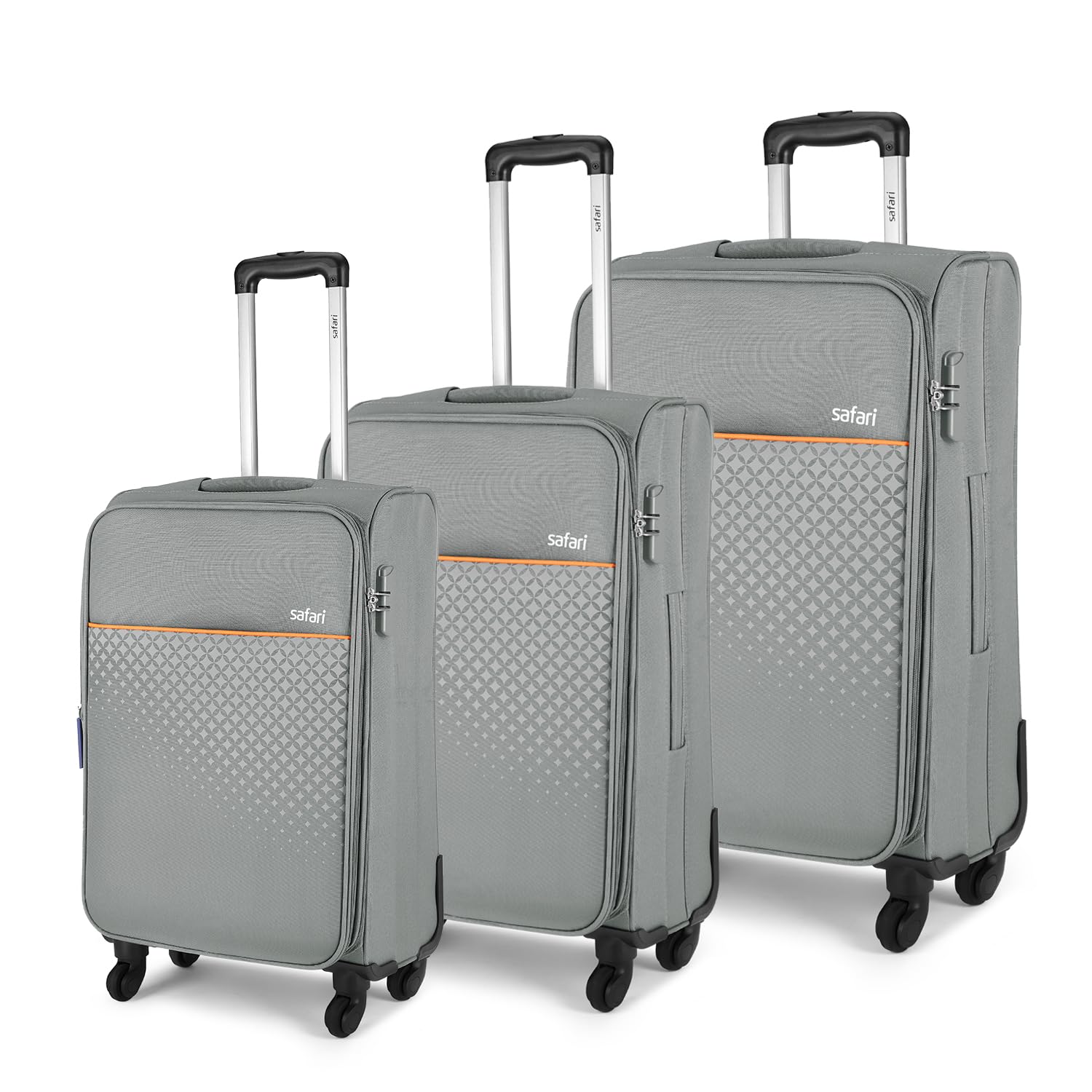 Prisma Neo Set of 3 (Cabin + Medium + Large) Trolley Bags Polyester Expandable Soft Luggage, 4 Wheels 360 Degree Wheeling, Travel Bag, Suitcase for Travel, Trolley Bags for Travel, Grey