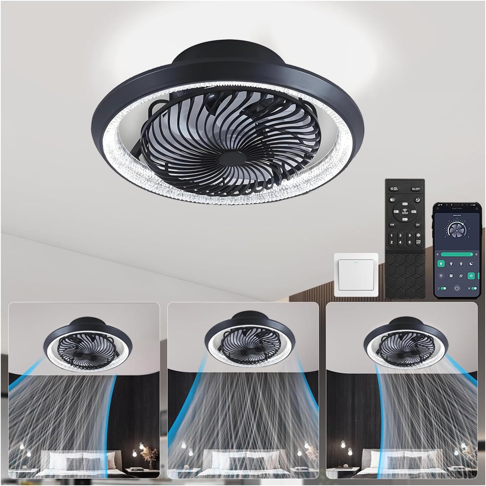 TJSC 49cm Ventilateur Plafond avec Lumiere et Télécommande, Silencieux Ventilateur Plafond, Rotatif à 360°, 6 Vitesses, Dimmable LED Plafonnier Ventilateur Pour Salon, Chambre, 3000-6500K. Gris TJSC 49cm Ventilateur Plafond avec Lumiere et Télécommande, Silencieux Ventilateur Plafond, Rotatif à 360°, 6 Vitesses, Dimmable LED Plafonnier Ventilateur Pour Salon, Chambre, 3000-6500K. Gris