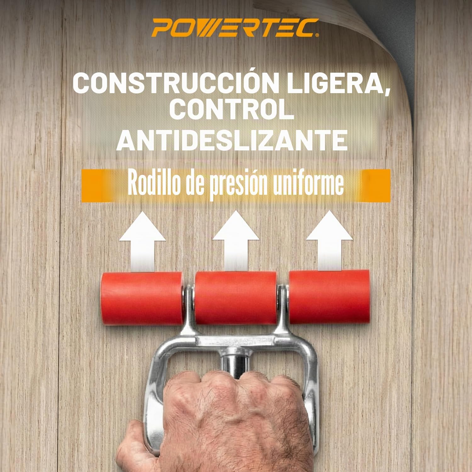 POWERTEC Rodillo Suelos de Vinilo, Azulejos y linóleo con Mango Extensible, 7.5 Pulgadas de Ancho para LVP, Chapa, Alfombra, revestimientos de Pared, 1 Paquete (71033), Plata/Rojo, 17"-27" Extendable
