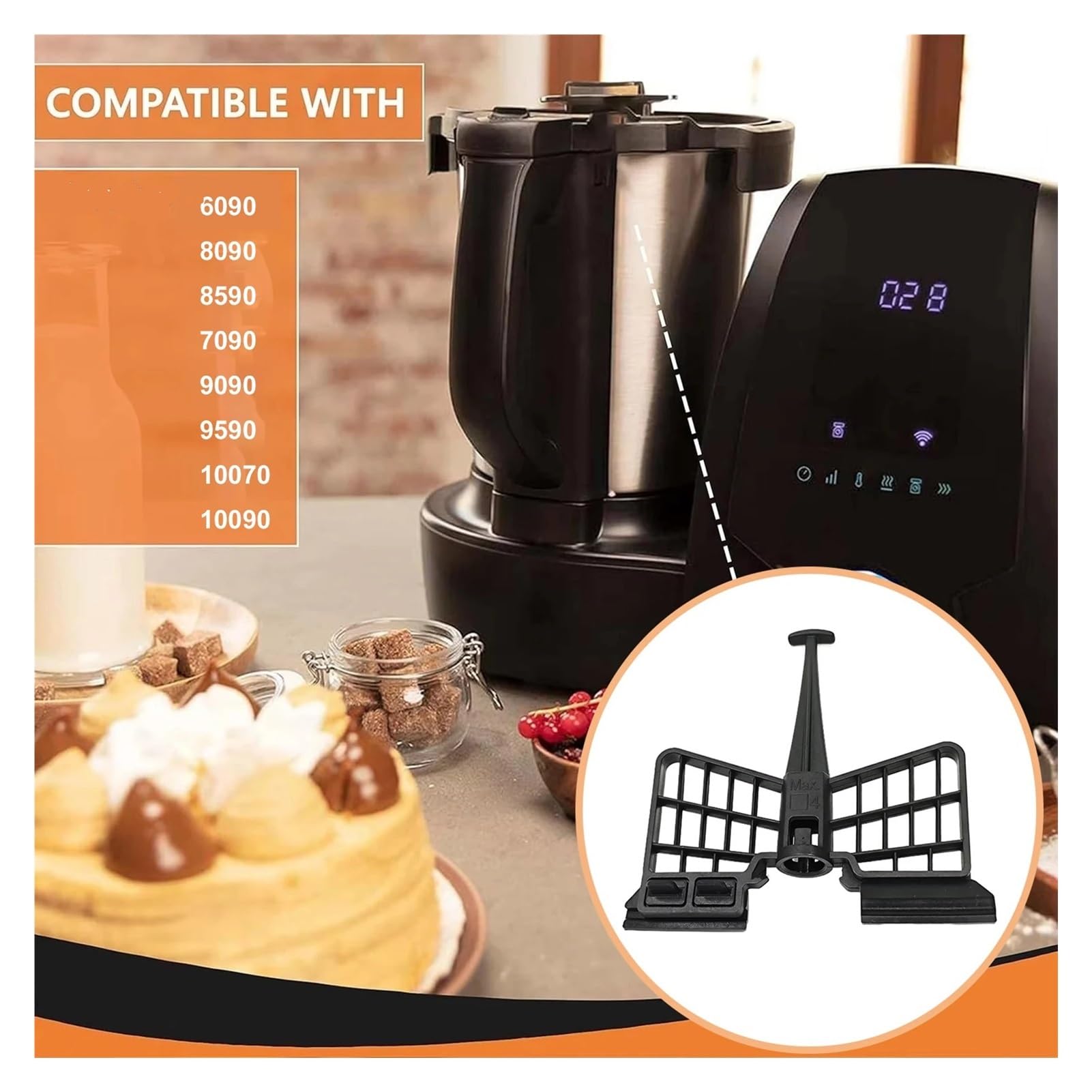 Frusta, compatibile con Cecotec Mambo 6090 8090 8590 7090 9090 9590 10070 10090 Frusta a farfalla