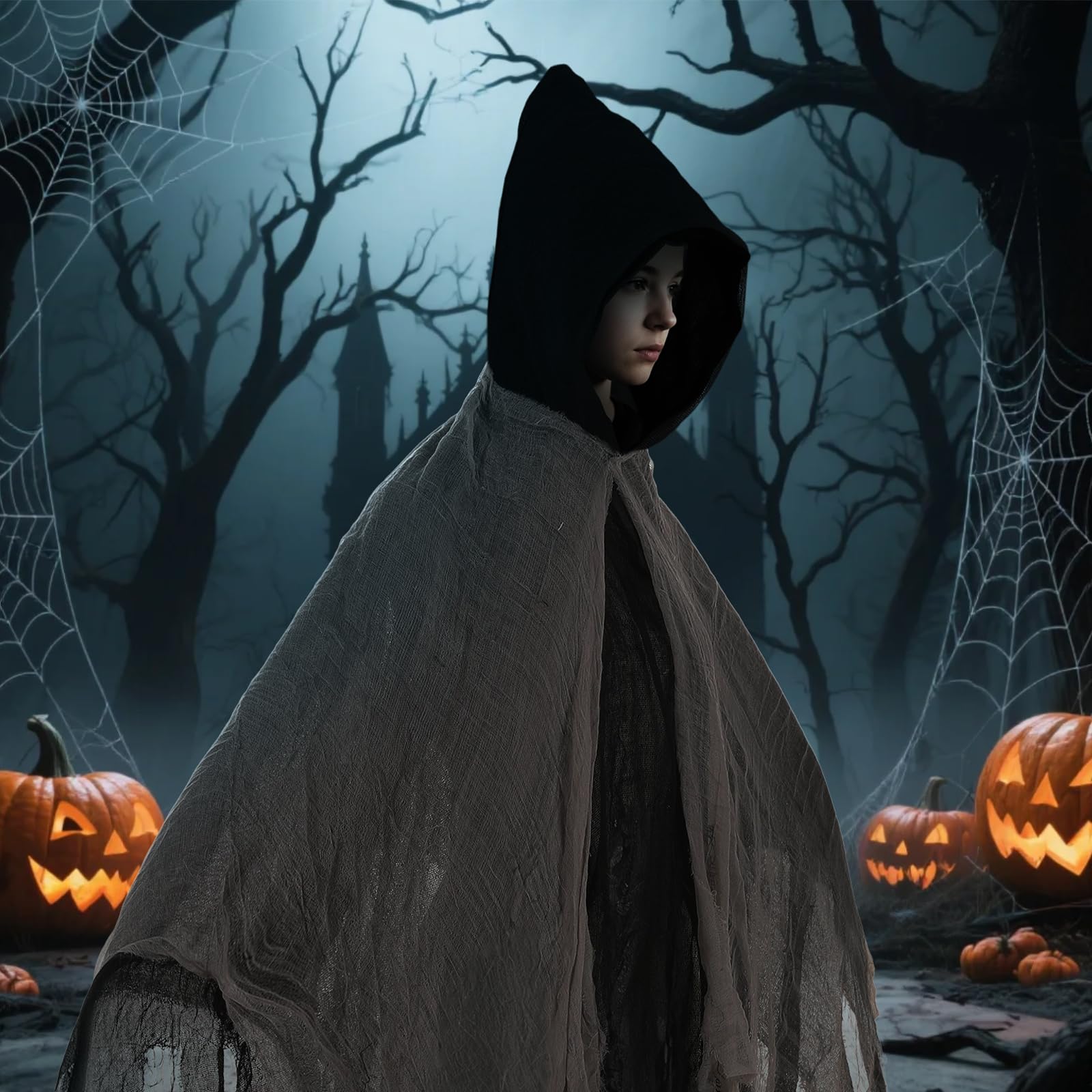 Hooked Cloak Kids Medieval Renaissance Gothic Wizard Cape Death Costume Horror Scary Ghost Cosplay Halloween Gifts for Carnival Party Masquerade (Black) - Image 4