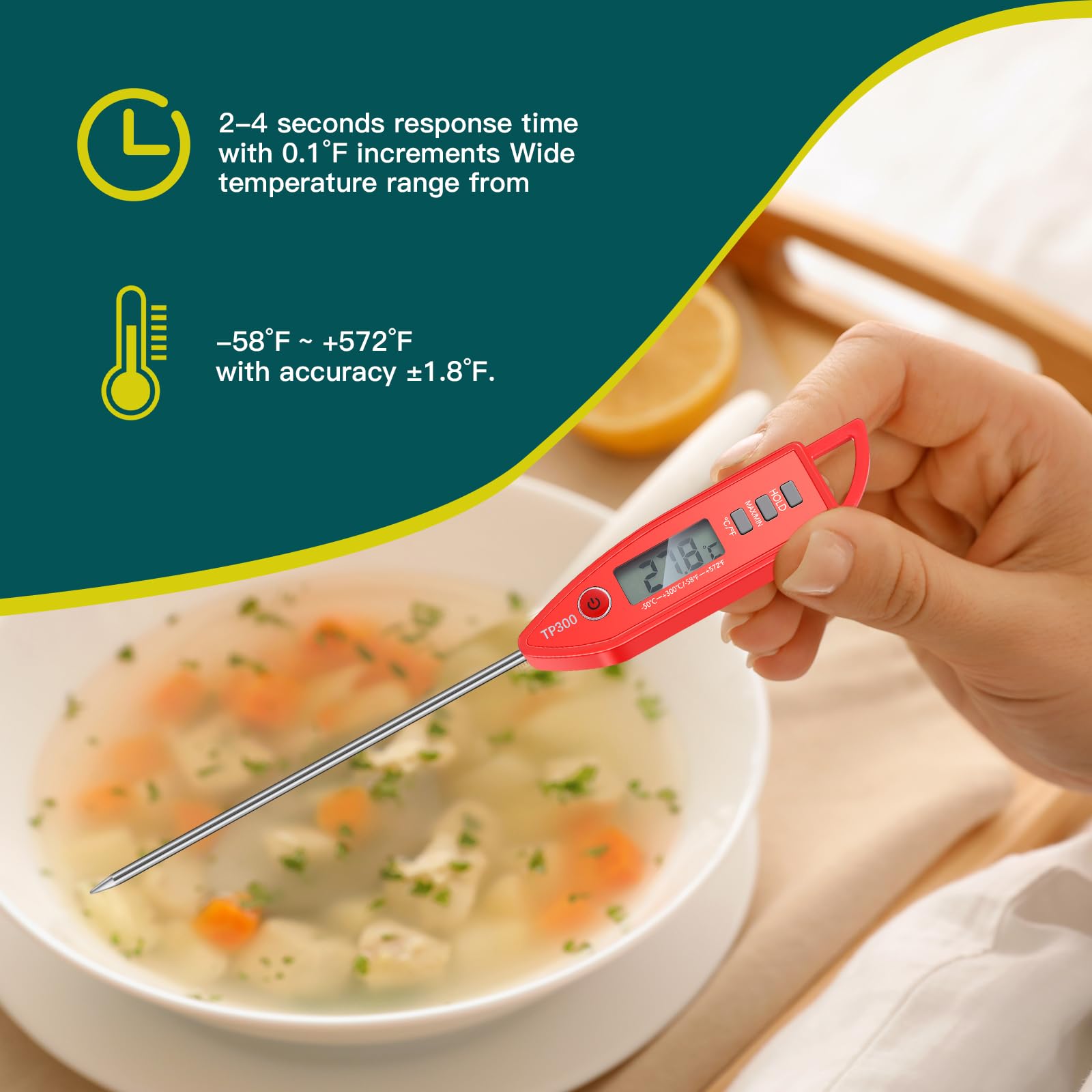Copkim Lot de 10 thermomètres alimentaires étanches pour eau, liquide, bougie et cuisson de la viande avec longue sonde Thermomètre à lecture instantanée pour cuisine, barbecue, grill, bonbons (rouge)