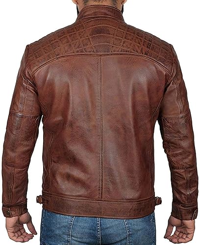 Miniatura 4 de Blingsoul Chaqueta de cuero de motocicleta para hombre - Chaquetas de cuero acolchadas Cafe Racer para hombre