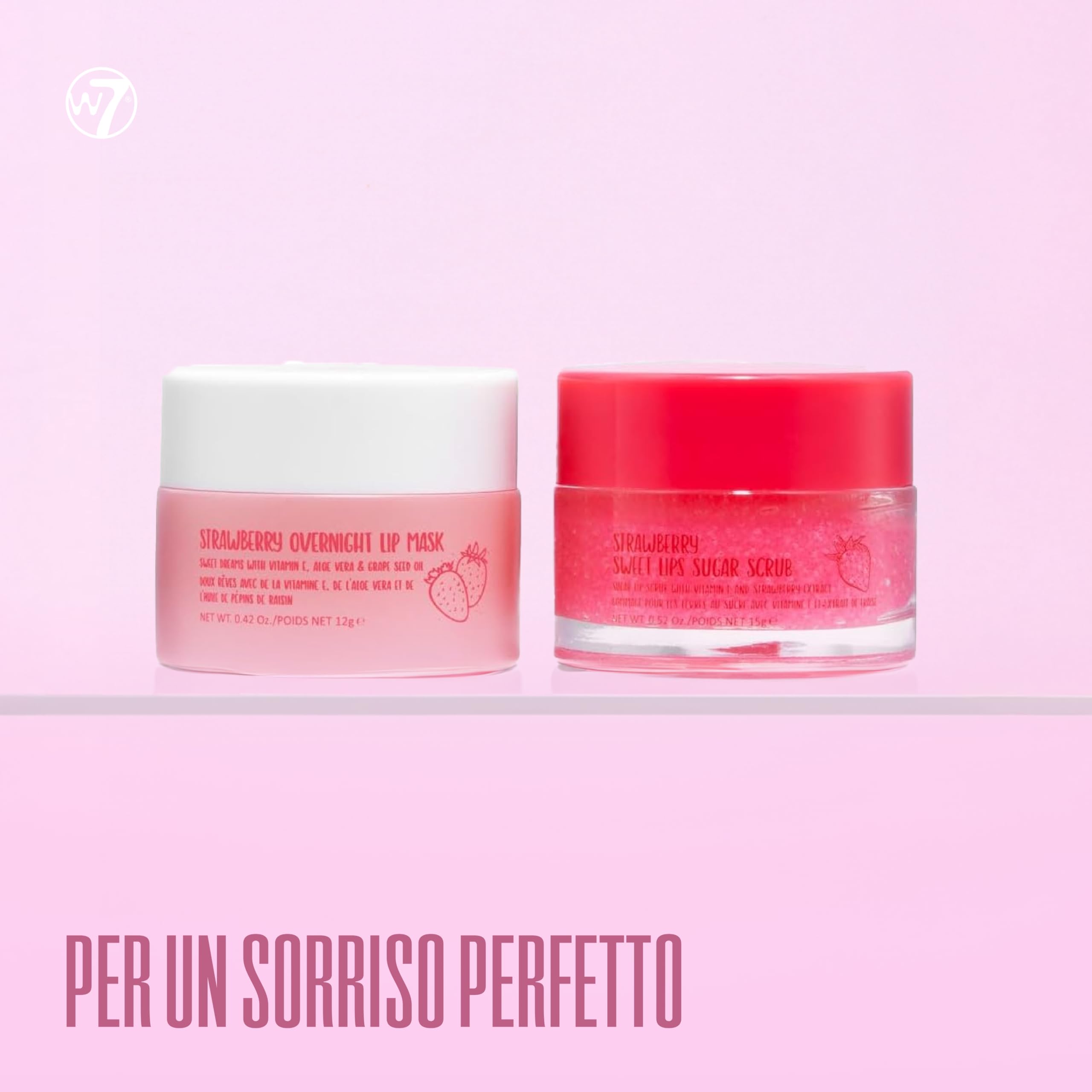 W7 Scrub labbra + maschera notte Sweet Dreams - Set da 2 pezzi - Aroma fragola - Esfolia, ristora, lenisce e idrata