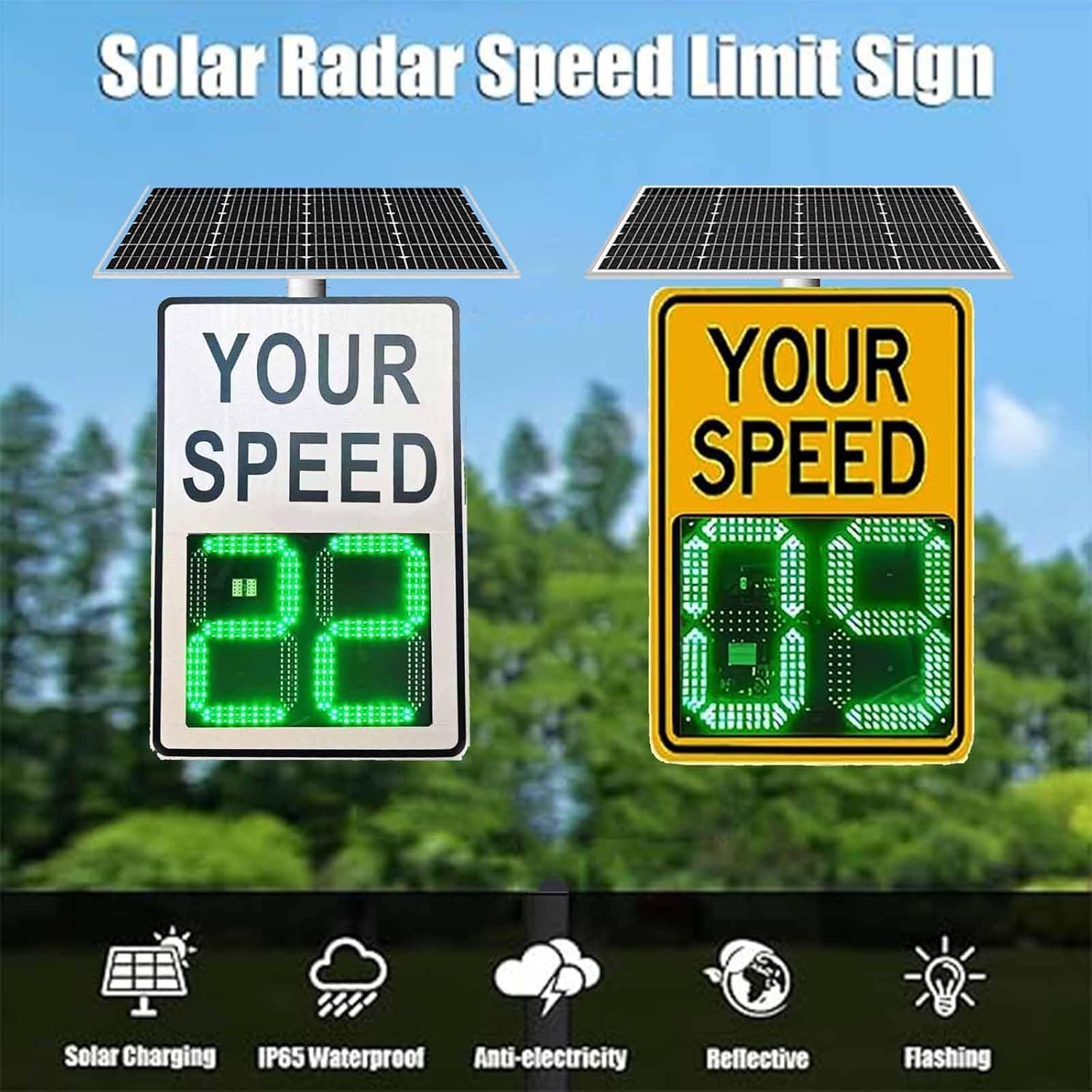 Señal solar de visualización de velocidad de radar, señal LED intermitente de límite de velocidad para carreteras, tablero de advertencia de retroalimentación de tráfico alimentado por energía solar