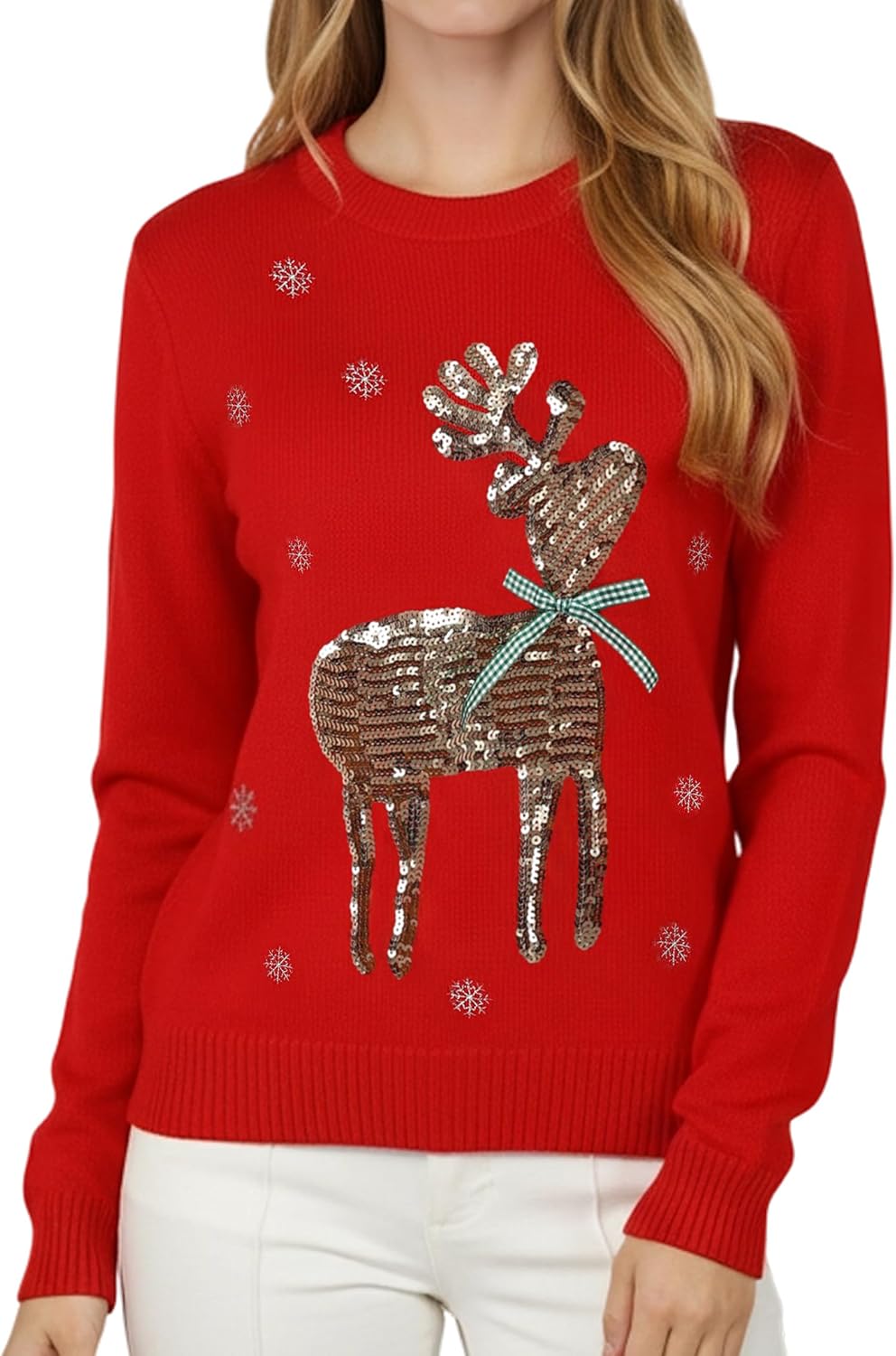 Maxure Christmas Sweaters for Women, Pullover Knitted Funny Sweater Women's Winter Festive Christmas Outfits Top Shirt