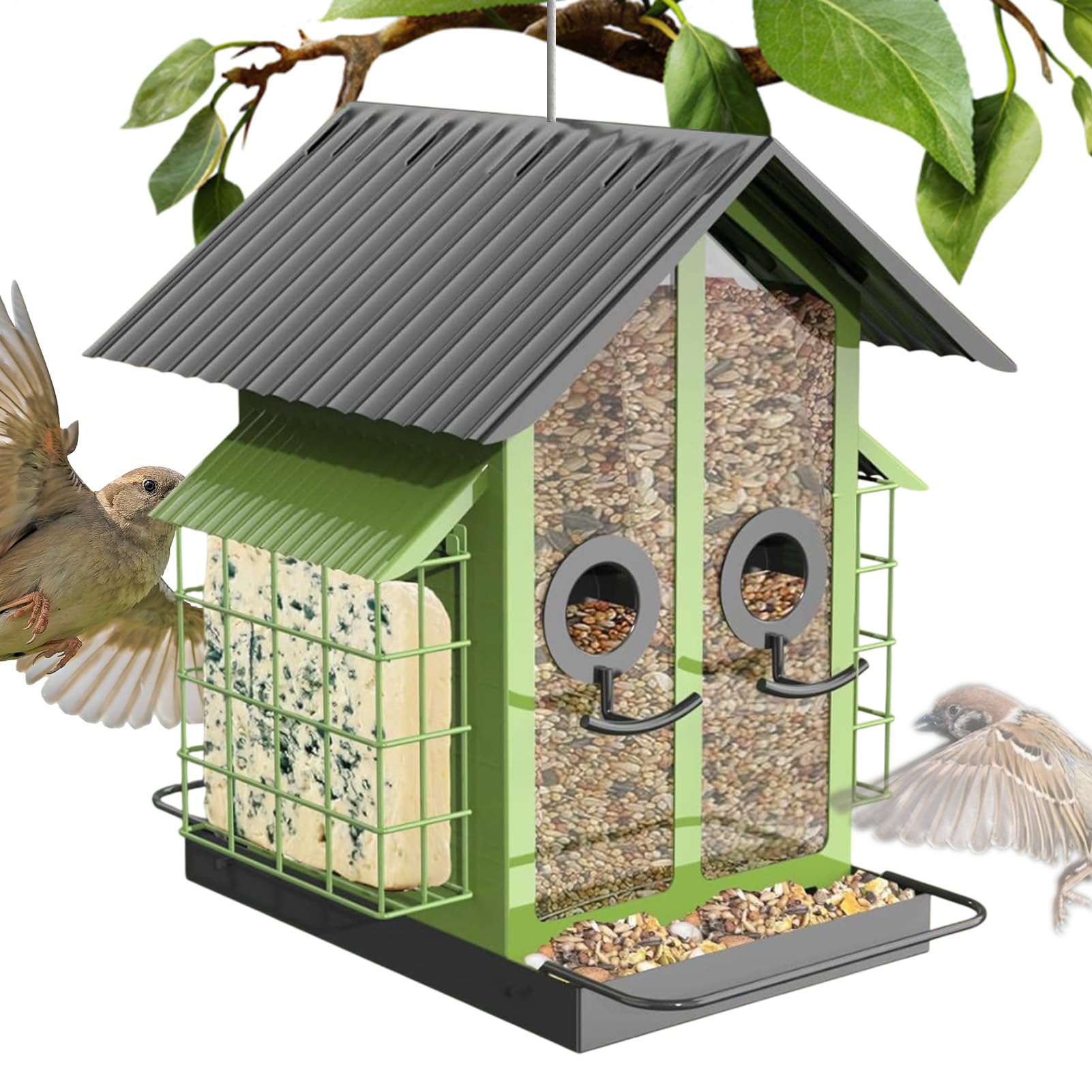 para pájaros de Ventana | para pájaros | Transparente Grande con Doble Techo, para pájaros y Bebedero para árboles, Vallas, terraza, jardín, balcón y baño pa