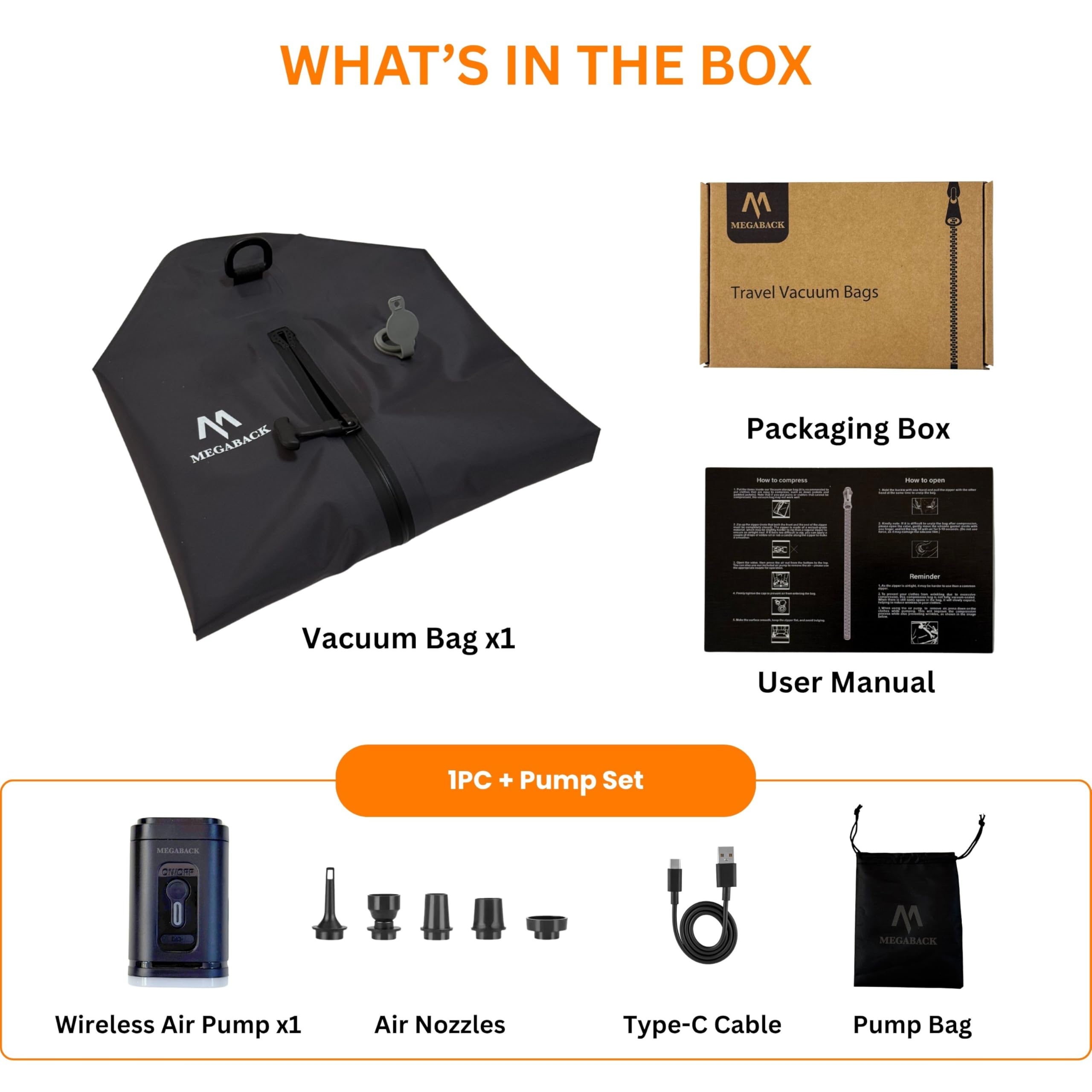 Bolsas de vacío para viajes, bolsas de sellado al vacío reutilizables IP67 para ropa con bomba eléctrica, cubo de embalaje sellado al vacío para maletas, mochila y viajes (1 unidad + bomba)