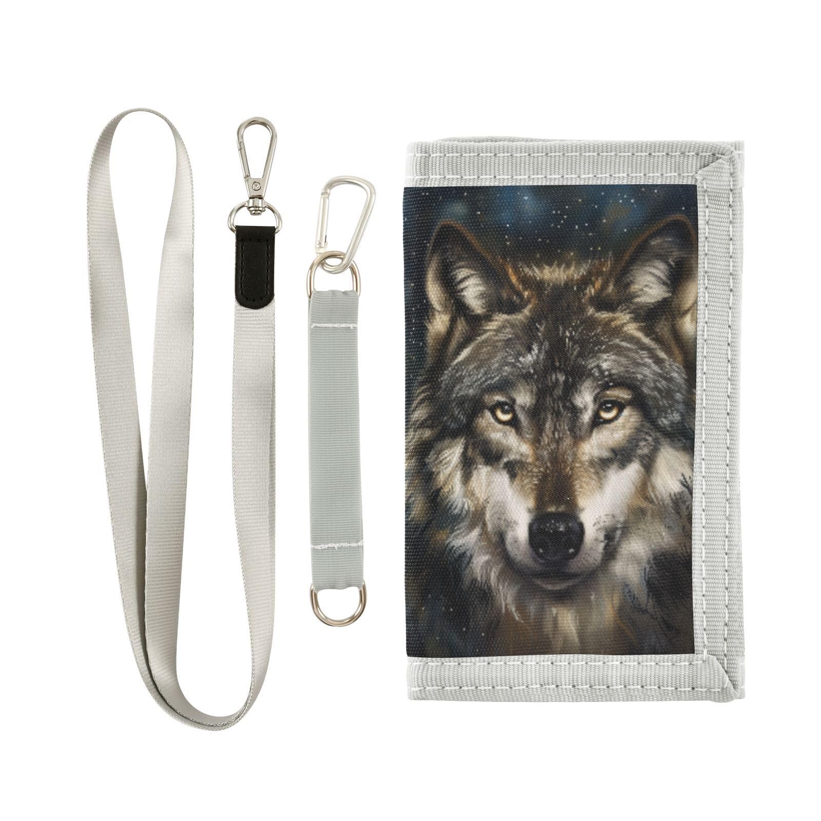 Sletend Wolf Novelty Kids Wallet Fun Print Keychain Ring & Multi-Pocket Layout, Durable Nylon for School Outings & Travel Great Birthday Gift for Children