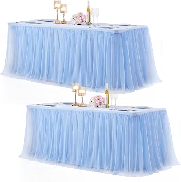 Baby Blue Table Cloth Spandex Table Covers 6ft Fitted Tulle Tablecloth Rectangular Desk Skirt Stretch Light Blue Table Cloths Covers Party Banquet Birthday Baby Shower Wedding Table Cloth, 2 Pack