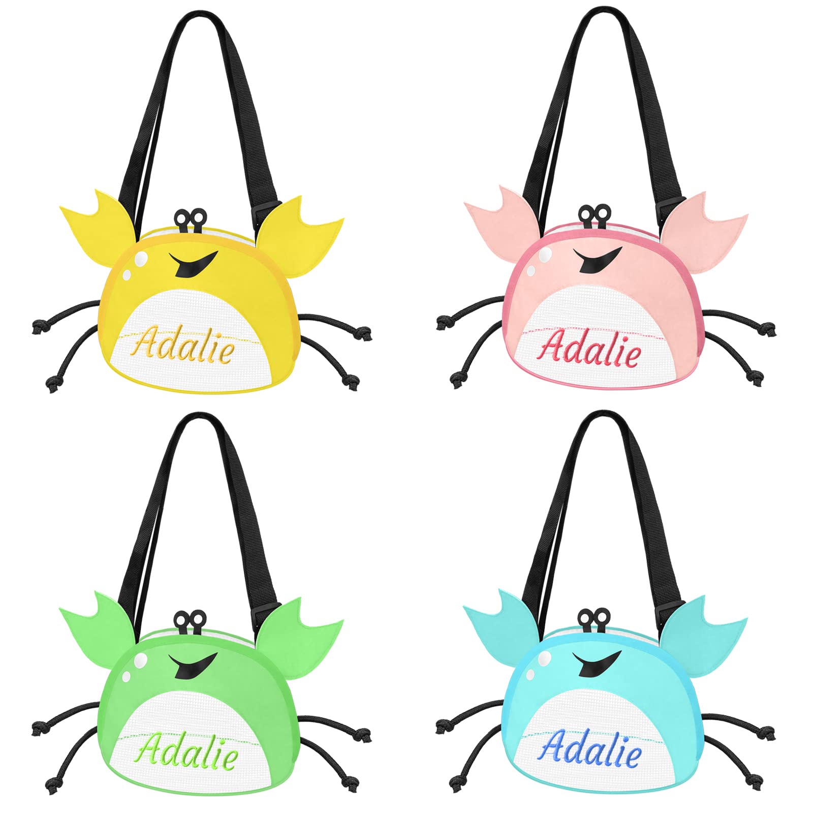 Amidaky Personalized kids Shell Bags for Beach Mesh Beach Bag 1 Pack with Zipper Colorful Mesh Crab Bag Yellow, Pink, Green, Blue