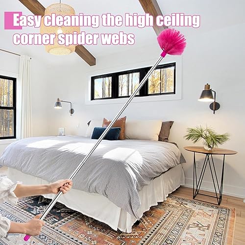 Miniatura 4 de CALBEAU Limpiador de ventilador de techo con poste de extensión de 60 pulgadas, plumeros para limpiar aspas de ventilador de techo alto, plumero de