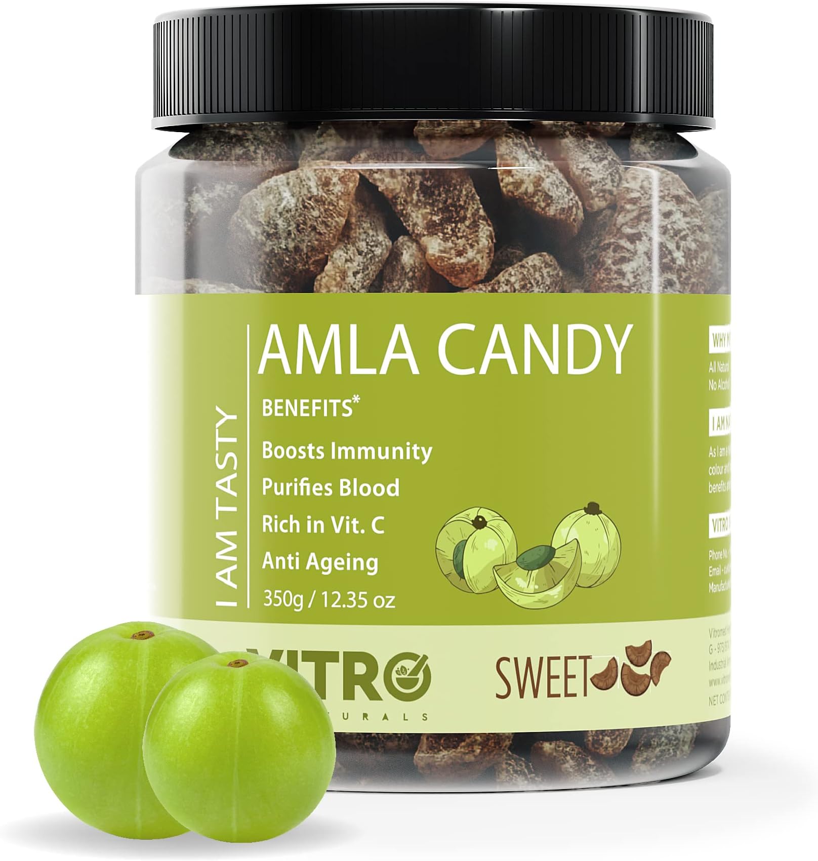 VITRO Dry Sweet Amla Candy | Natural Sweet And Tangy Flavor Candy | Source Of Vitamin C (Pack Of 2), 350 Gram