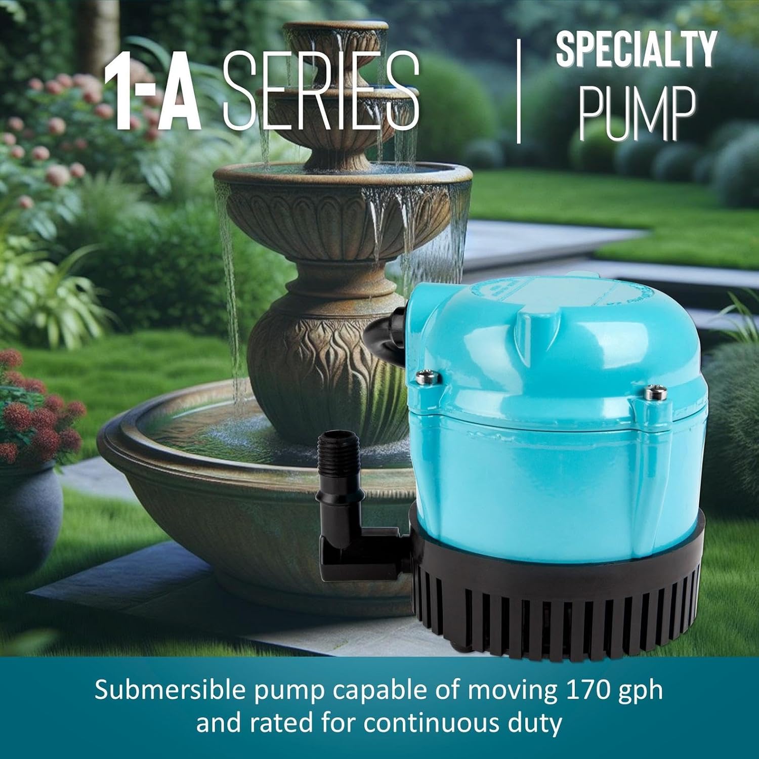 Little Giant 1-A 115 Volt, 1/200 HP, 170 GPH Small Submersible Permanently Oiled Pump for Fountain, Water Displays and Air Conditioners, 6-Foot Cord, Blue, 500203