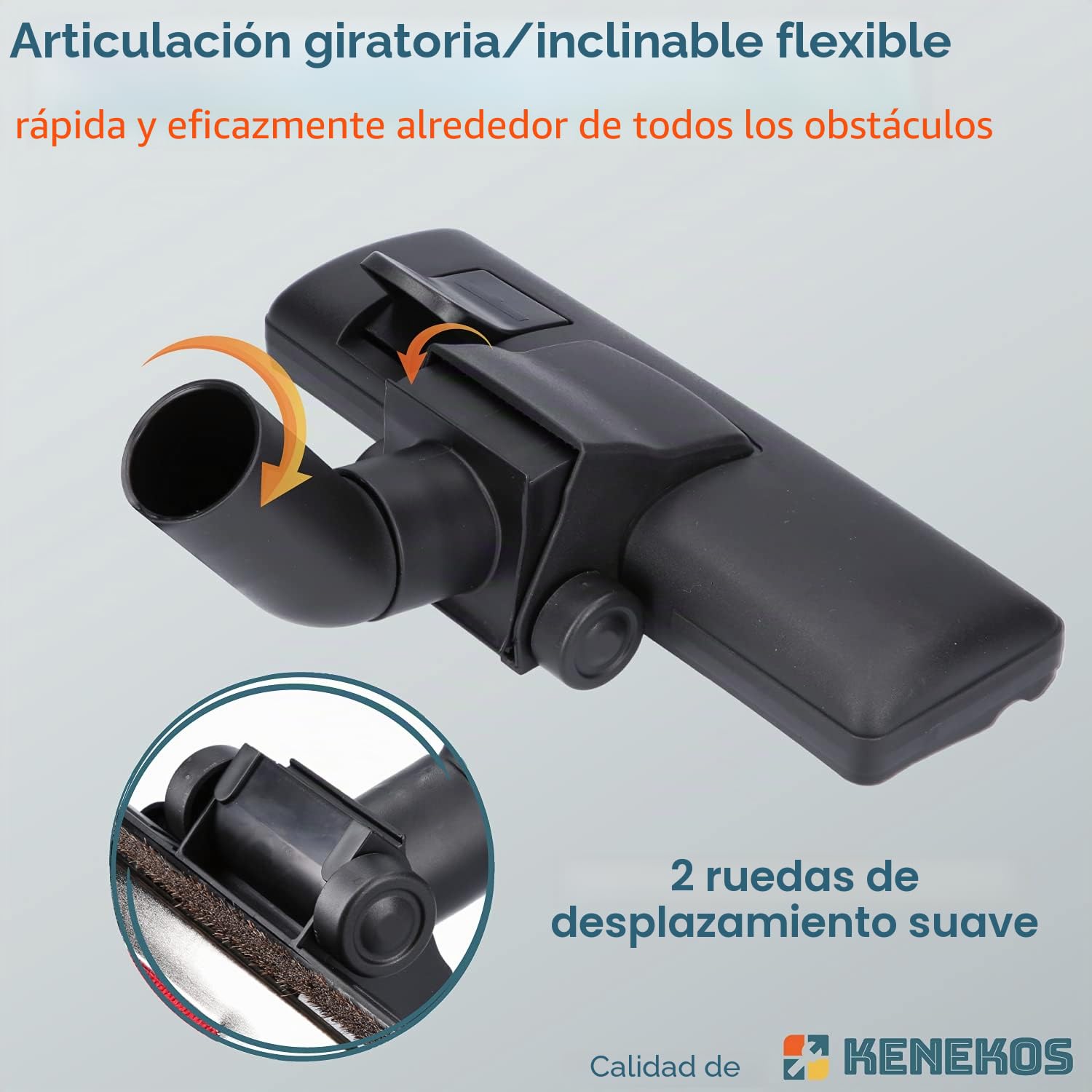 Kenekos Boquilla combinada para suelo con 2 ruedas, adecuada para aspiradora de 35/32 mm, AEG, Siemens, Miele, UVM, chapa de aluminio