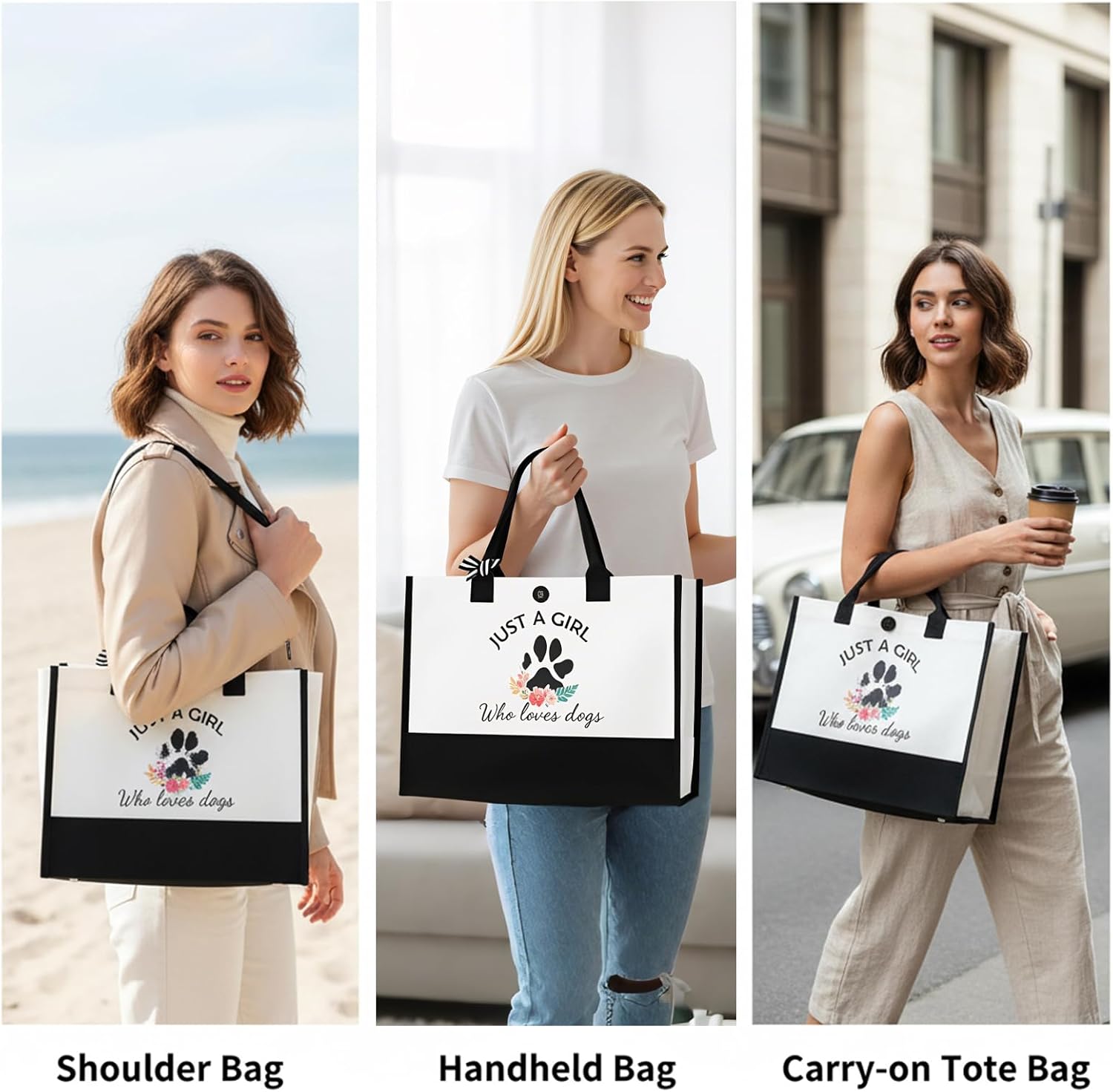 Dog Tote Bag for Supplies Just a Girl Who Loves Dogs Print Tote, Dogmom Gifts Bag for Women, Reusable Pet Lunch Carrier, Cute Decor for Dog Lover Friends, Shopping Travel Grocery Picnic Mom Tote - Image 2