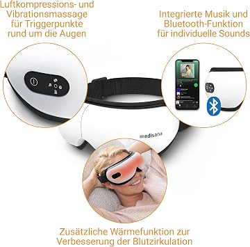 medisana EM 100 Eye Massager Face Massager with Massage Heat and Music Massager for Headaches Dry Eyes Swelling or Migraines Head Massager